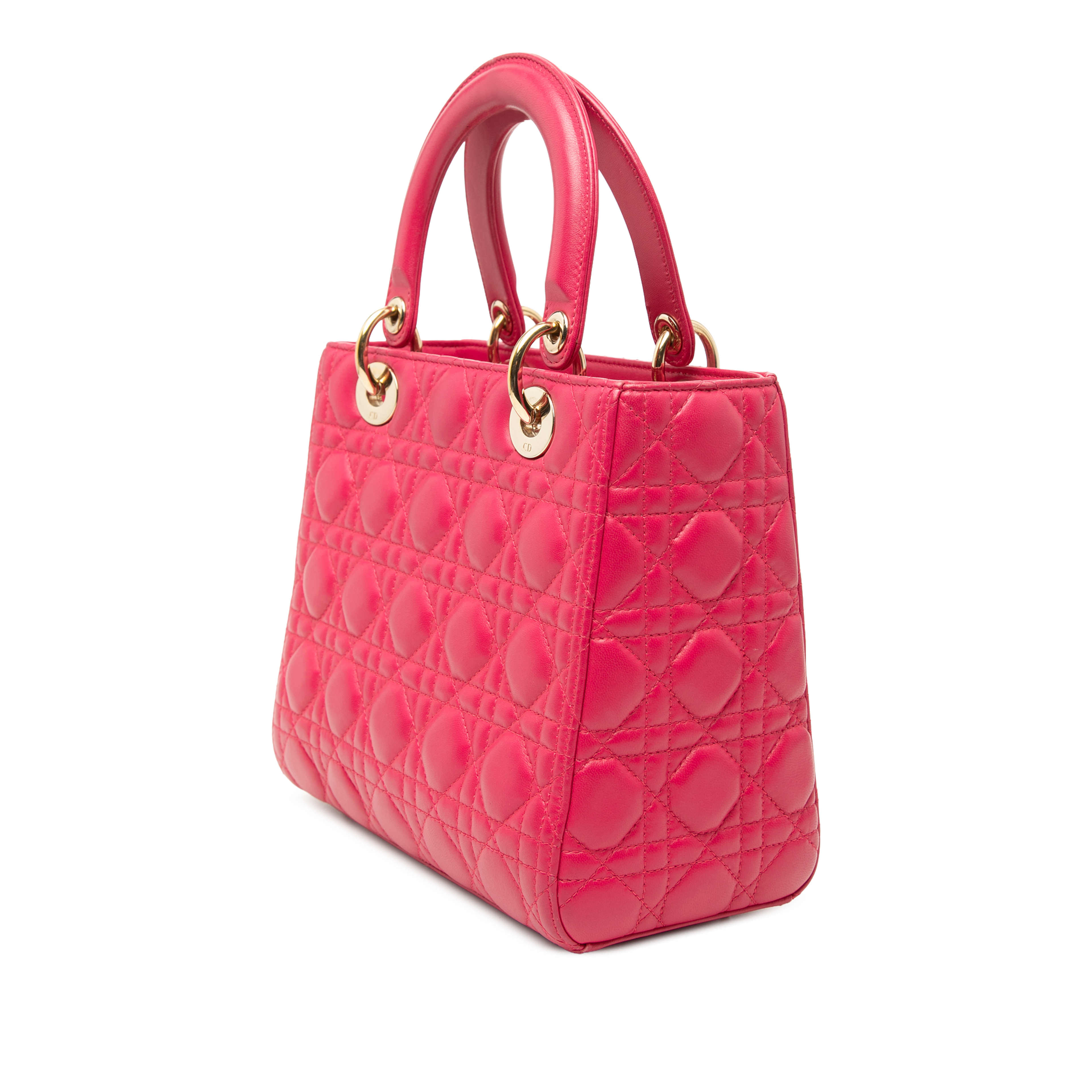Dior Medium Lambskin Cannage Lady Dior, från Luxclusif, i färgen rosa. Klicka för att öppna bilden i stort format