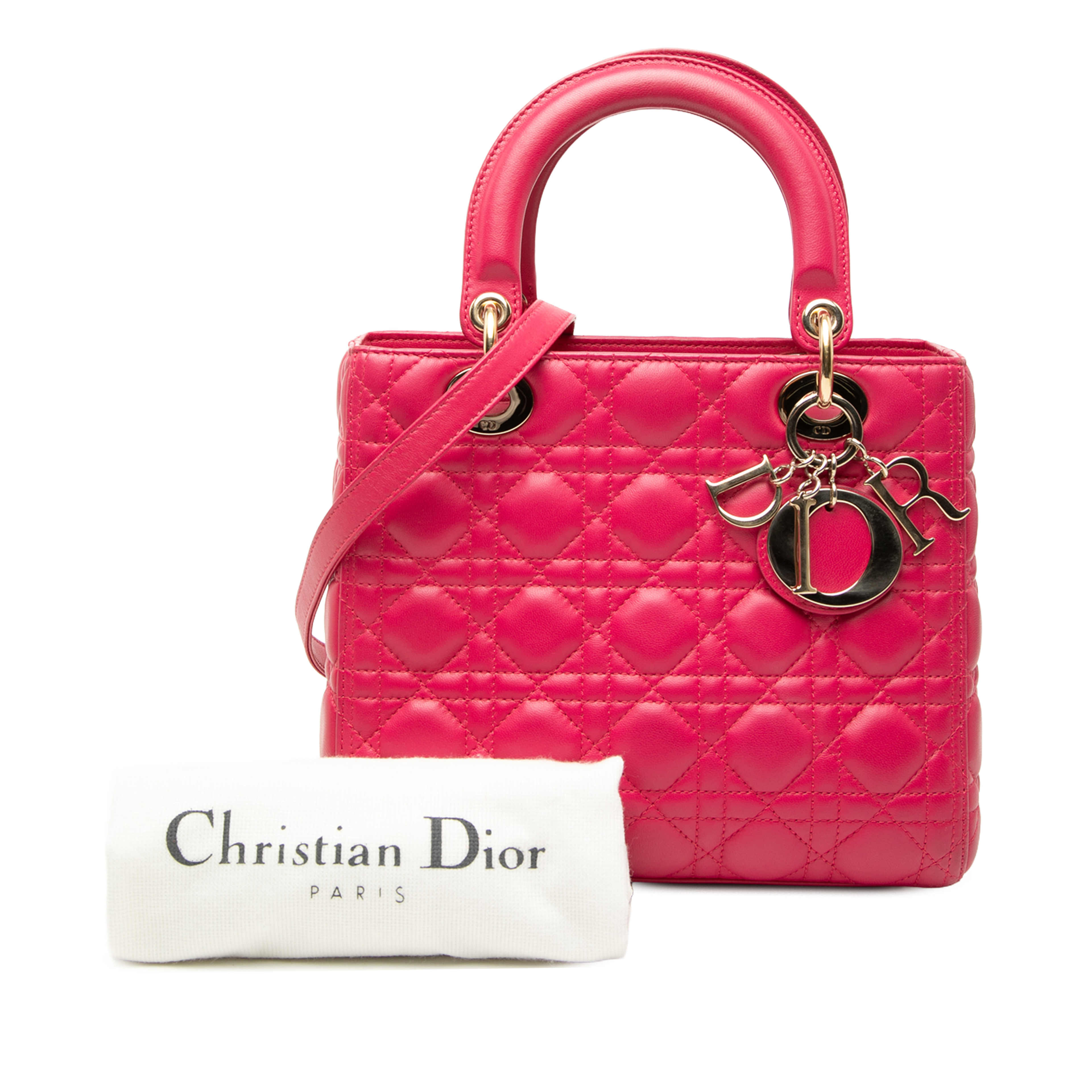 Dior Medium Lambskin Cannage Lady Dior, från Luxclusif, i färgen rosa. Klicka för att öppna bilden i stort format