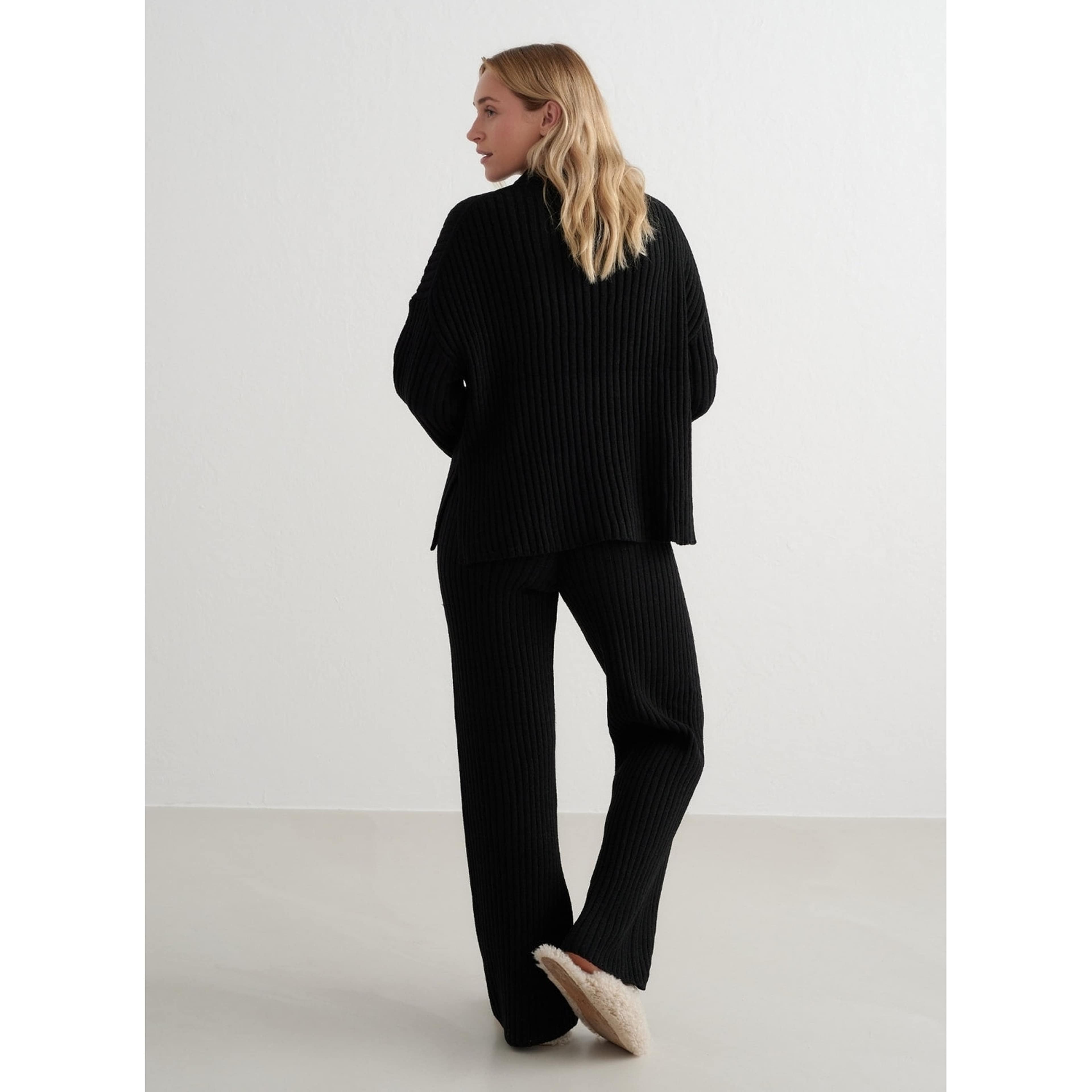 Black Rib Knit Sweater