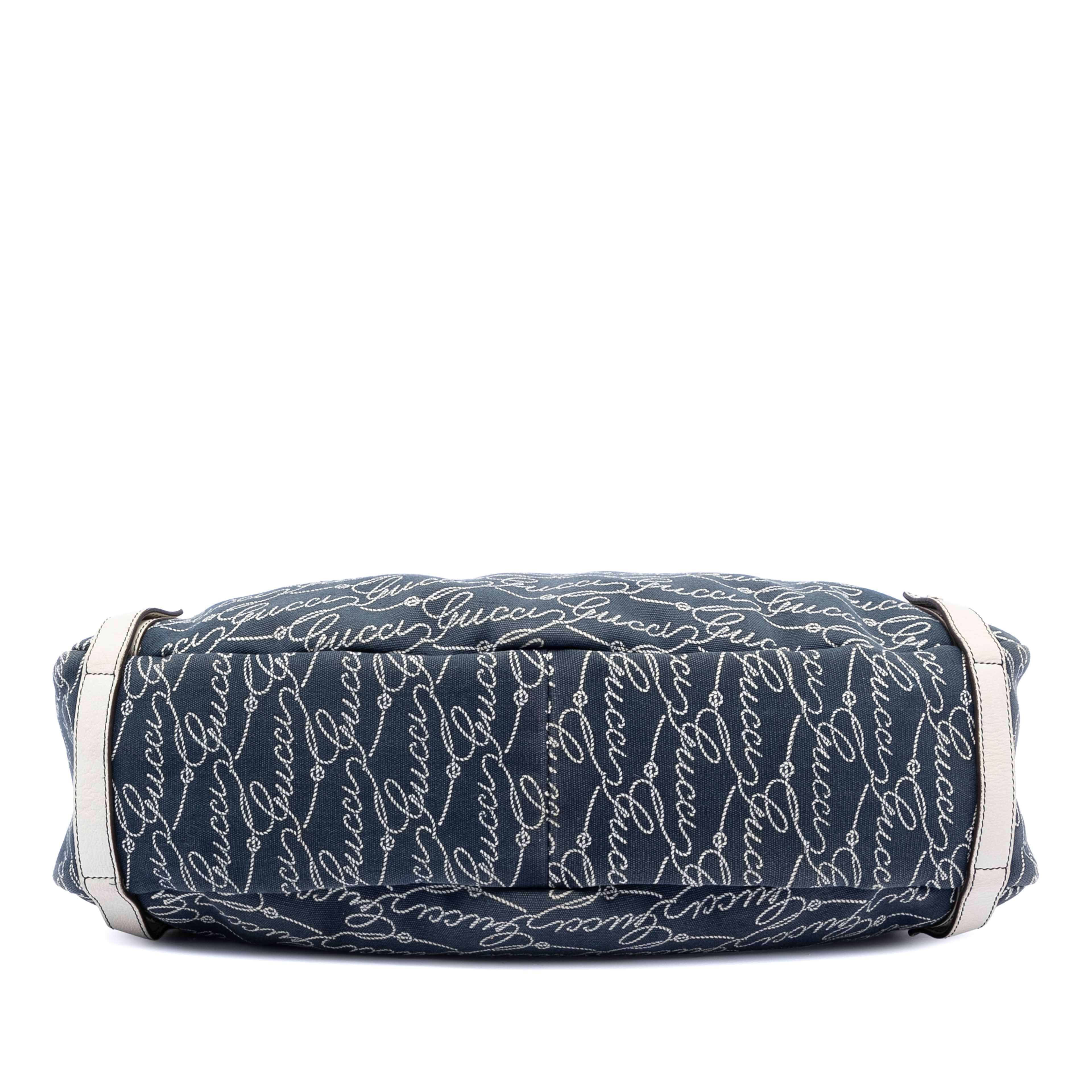 Gucci 85th Anniversary Canvas Logo Abbey D Ring Tote, från Luxclusif, i färgen dark blue. Klicka för att öppna bilden i stort format