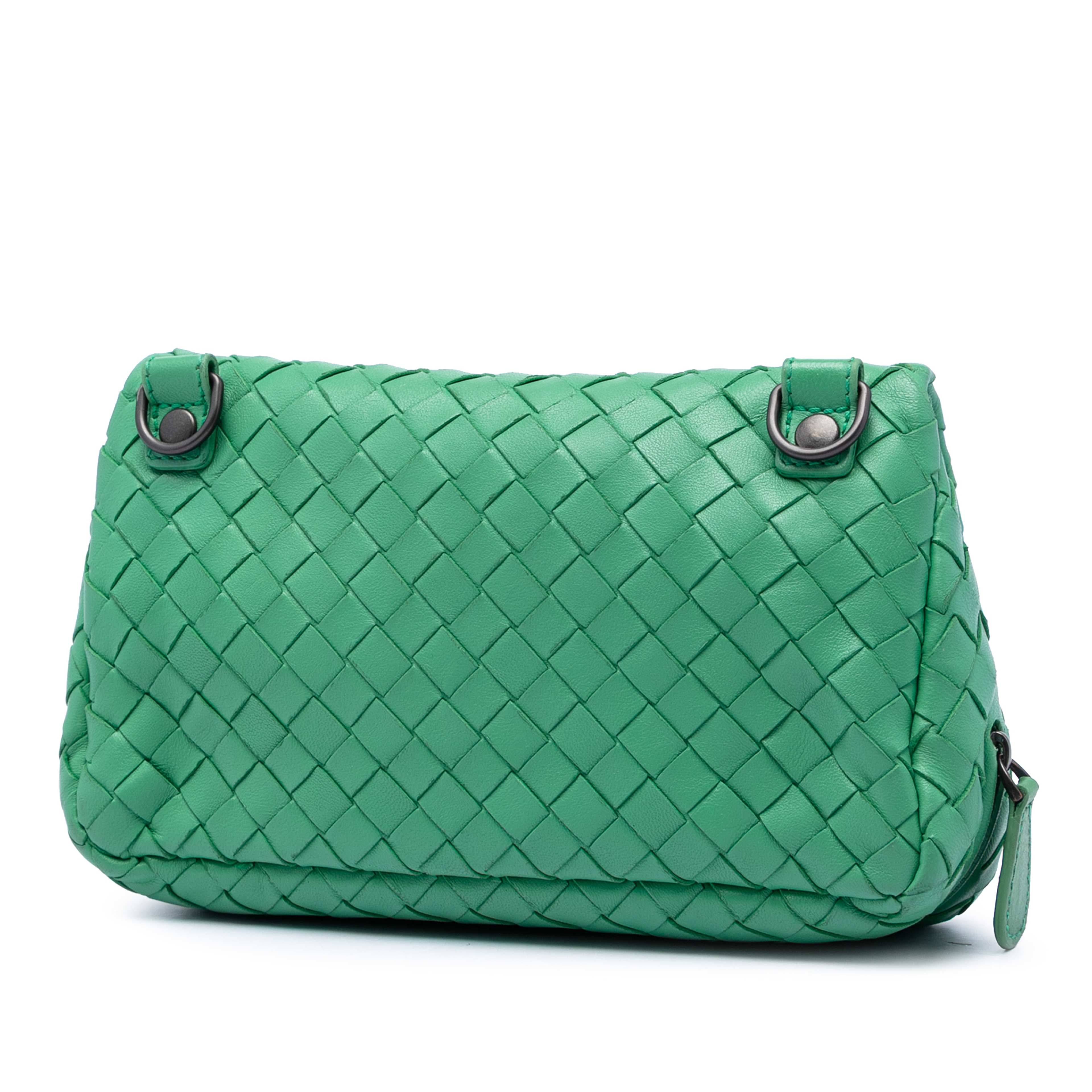Bottega Veneta Mini Nappa Intrecciato Expandable Chain Flap Crossbody, från Luxclusif, i färgen grön. Klicka för att öppna bilden i stort format
