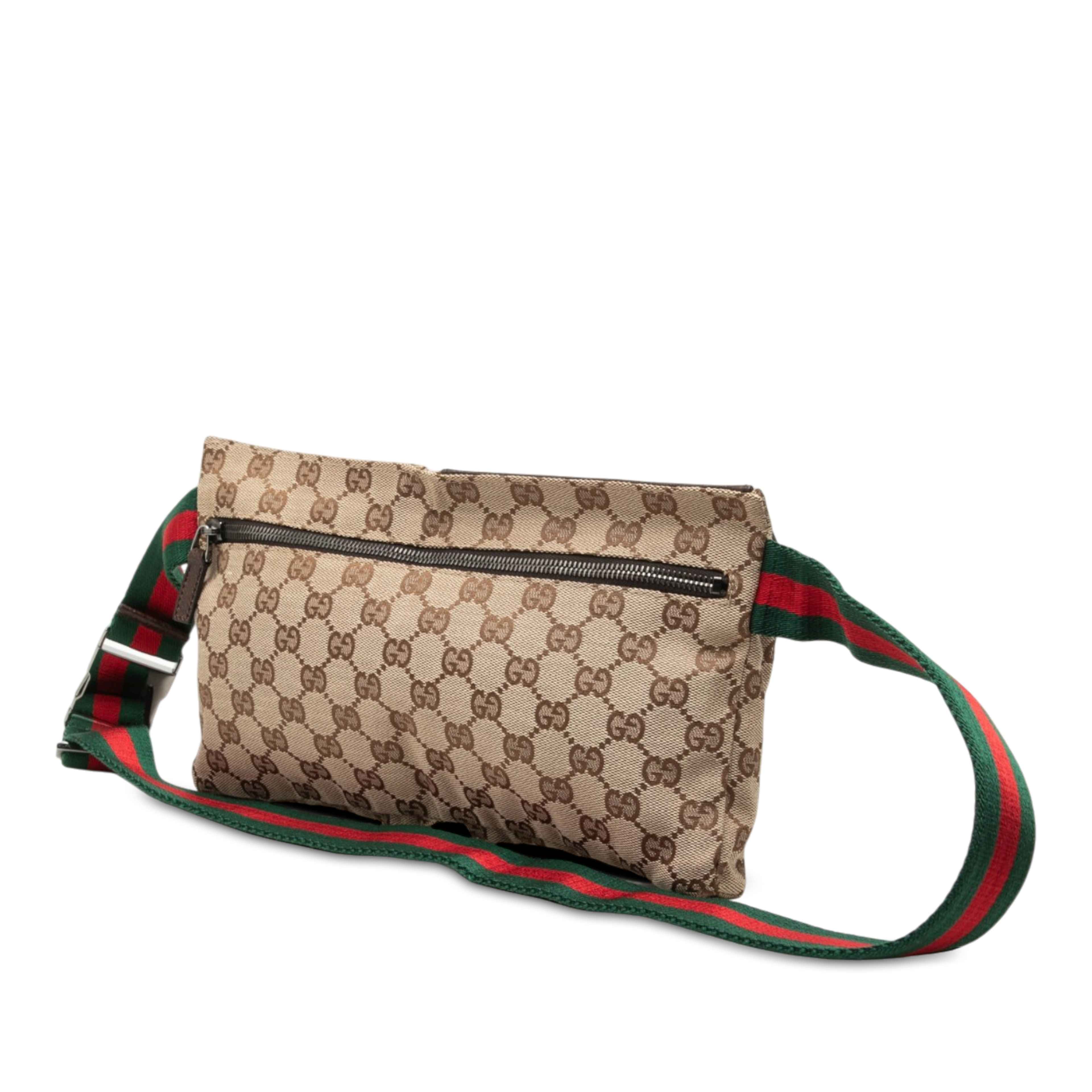 Gucci Gg Canvas Web Double Pocket Belt Bag, från Luxclusif, i färgen beige. Klicka för att öppna bilden i stort format