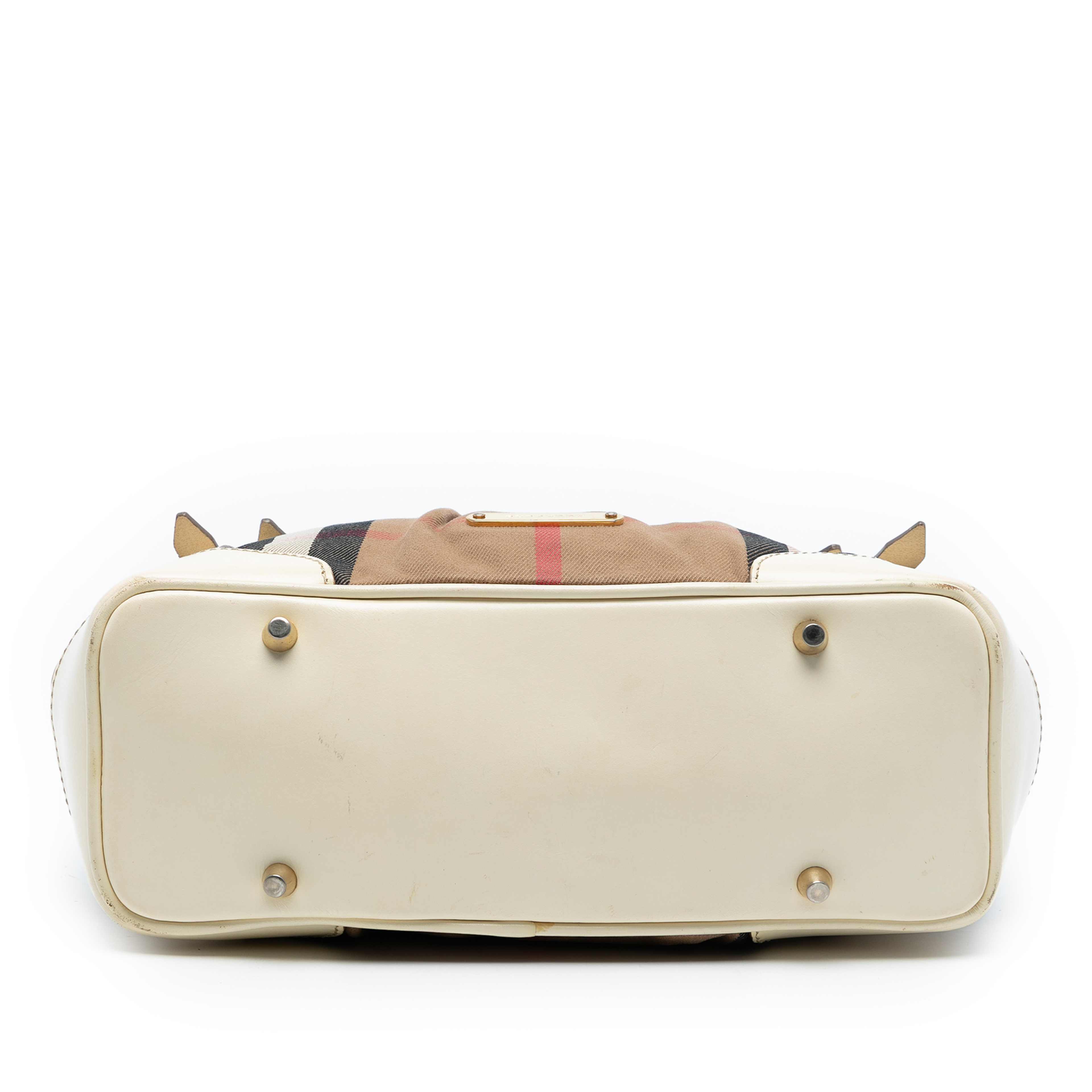 Burberry House Check Canvas And Leather Bridle Whipstitch Satchel, från Luxclusif, i färgen light brown. Klicka för att öppna bilden i stort format