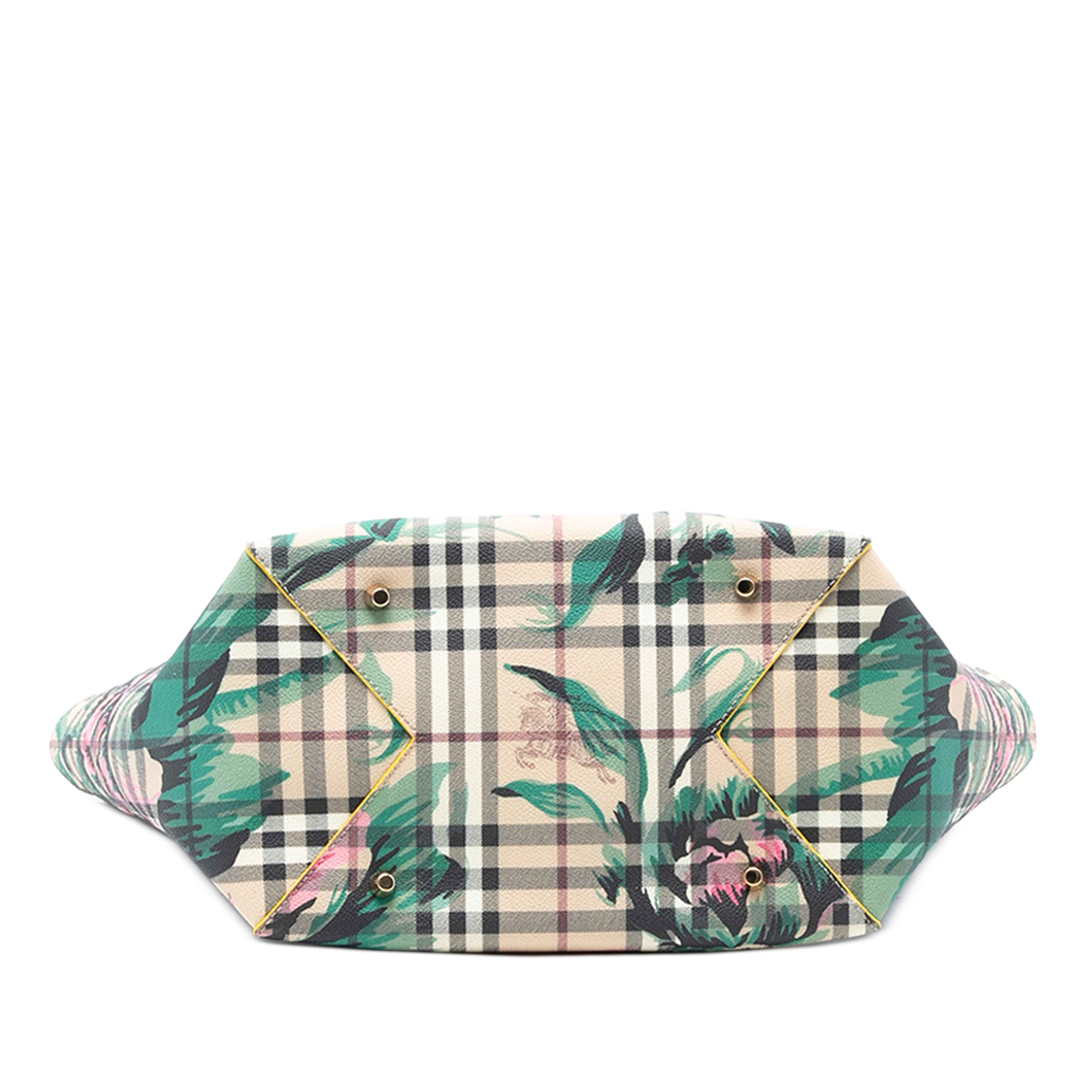 Burberry Small Haymarket Check Floral Print Coated Canvas Canterbury Tote, från Luxclusif, i färgen beige. Klicka för att öppna bilden i stort format