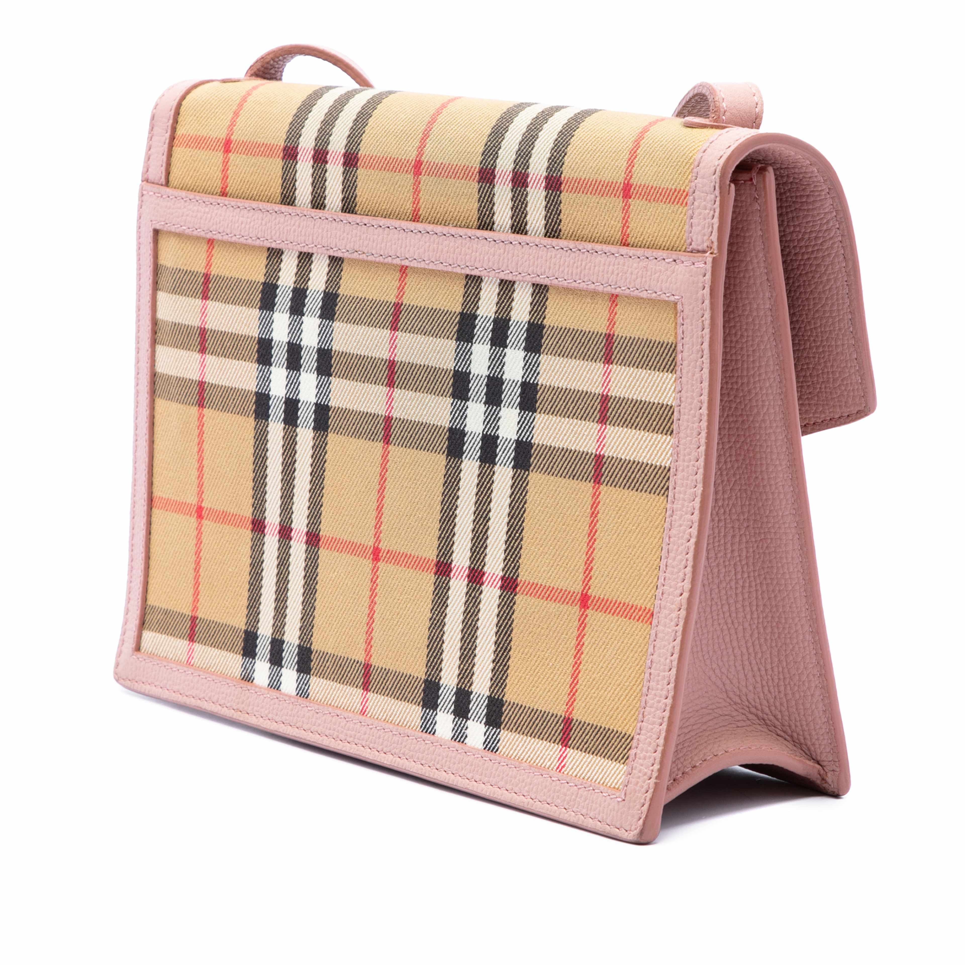 Burberry Small House Check Canvas Macken Crossbody, från Luxclusif, i färgen beige. Klicka för att öppna bilden i stort format
