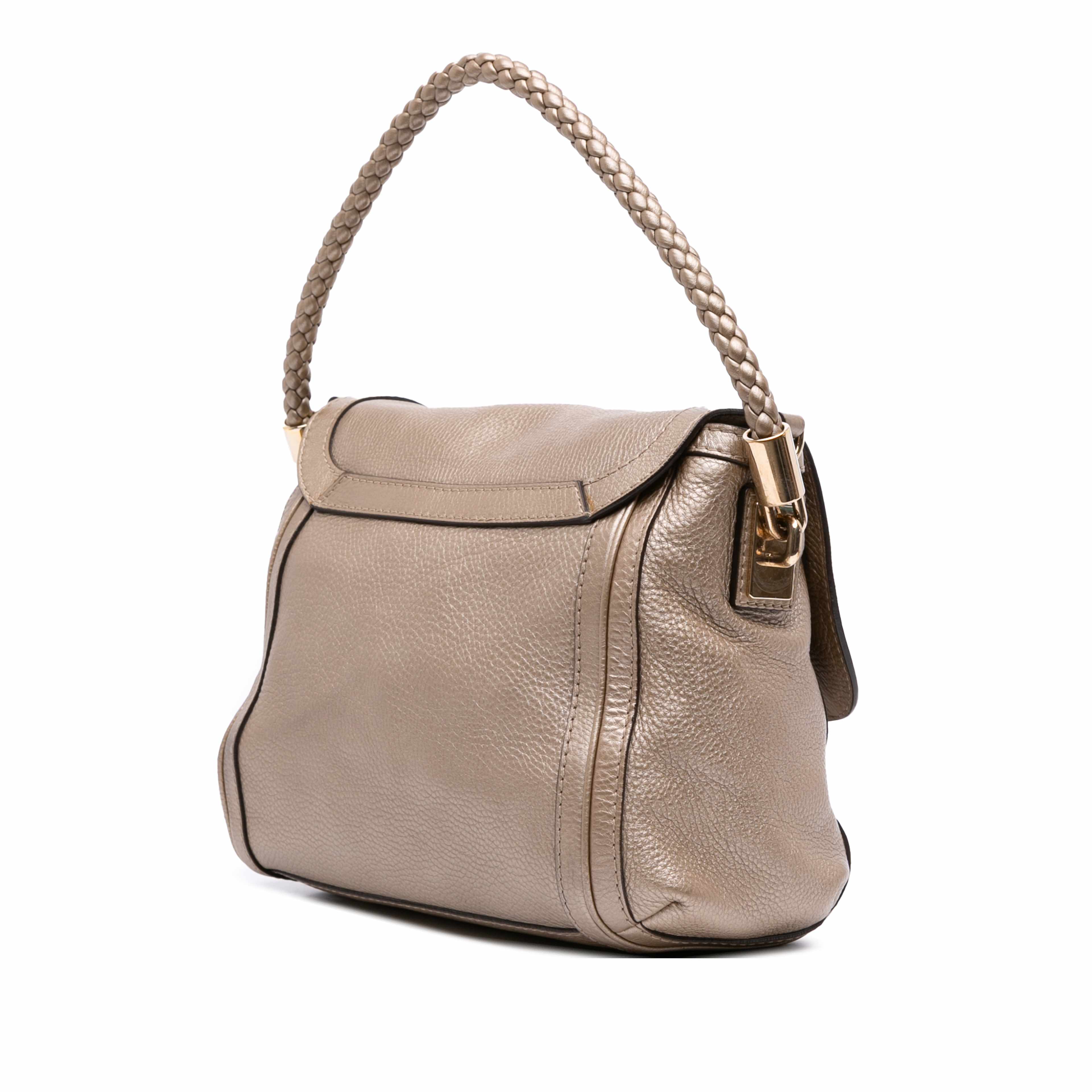 Gucci Leather Bella Satchel, från Luxclusif, i färgen gold.