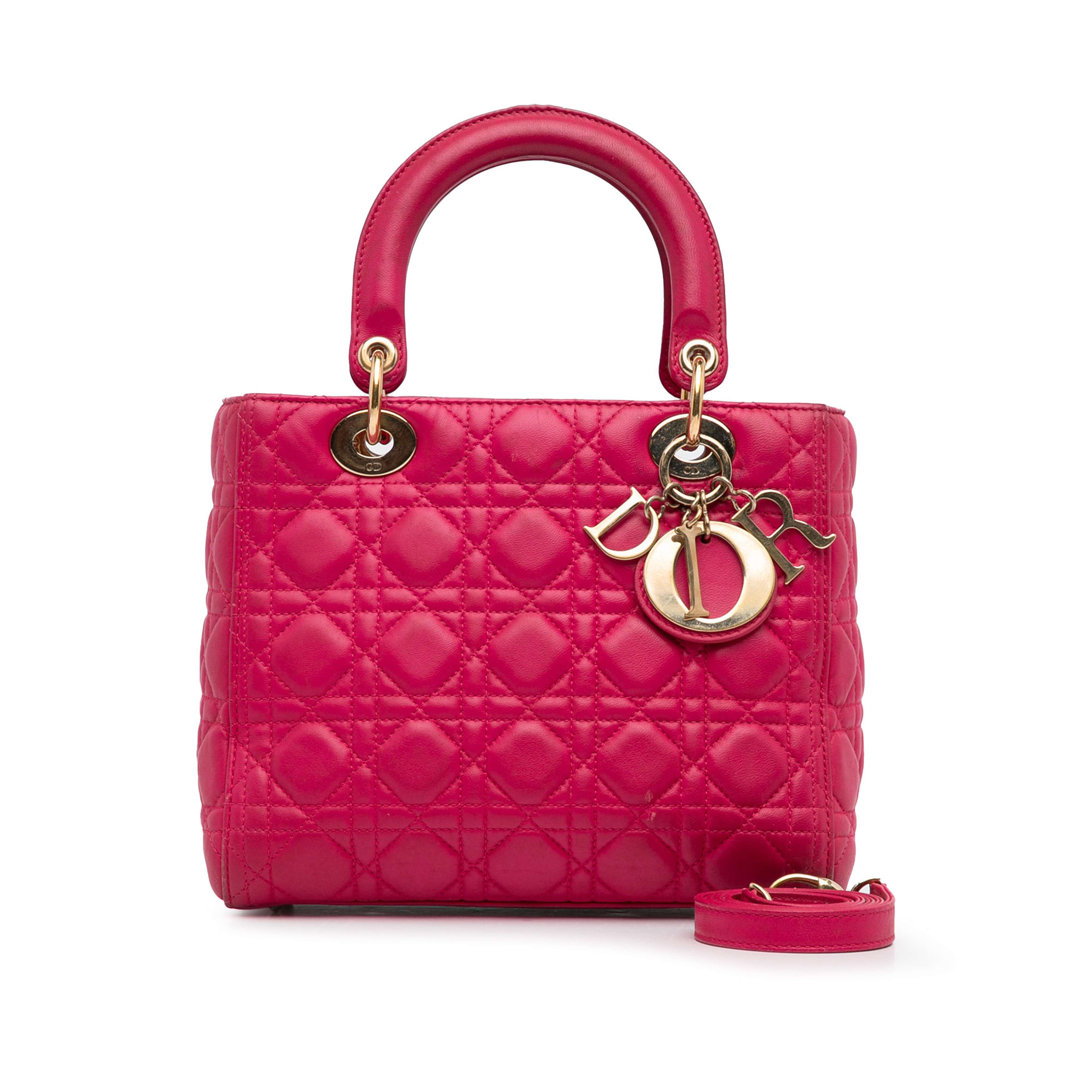 Dior Medium Lambskin Cannage Lady Dior, från Luxclusif, i färgen rosa. Klicka för att öppna bilden i stort format