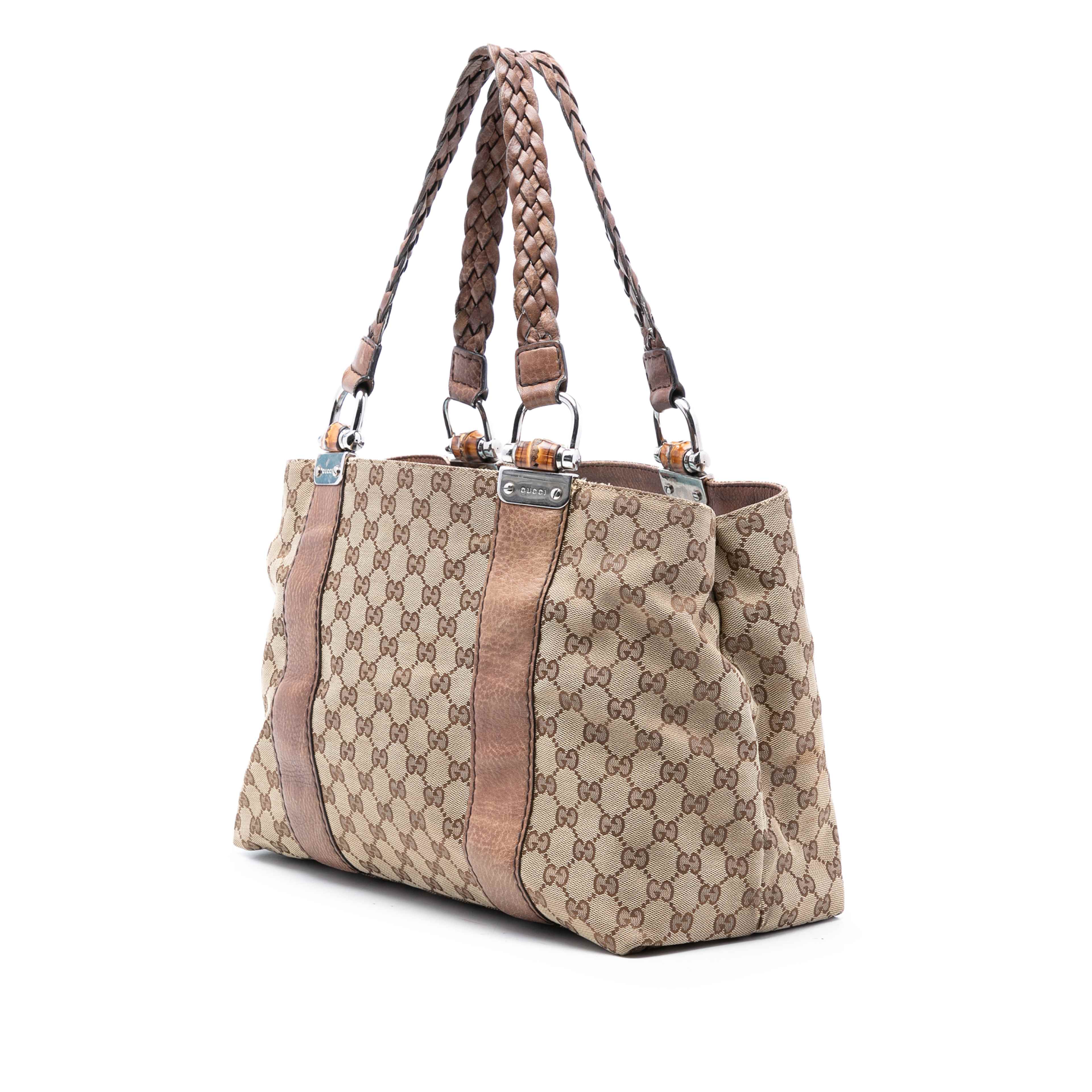Gucci Medium Gg Canvas Bamboo Libeccio Tote, från Luxclusif, i färgen beige. Klicka för att öppna bilden i stort format