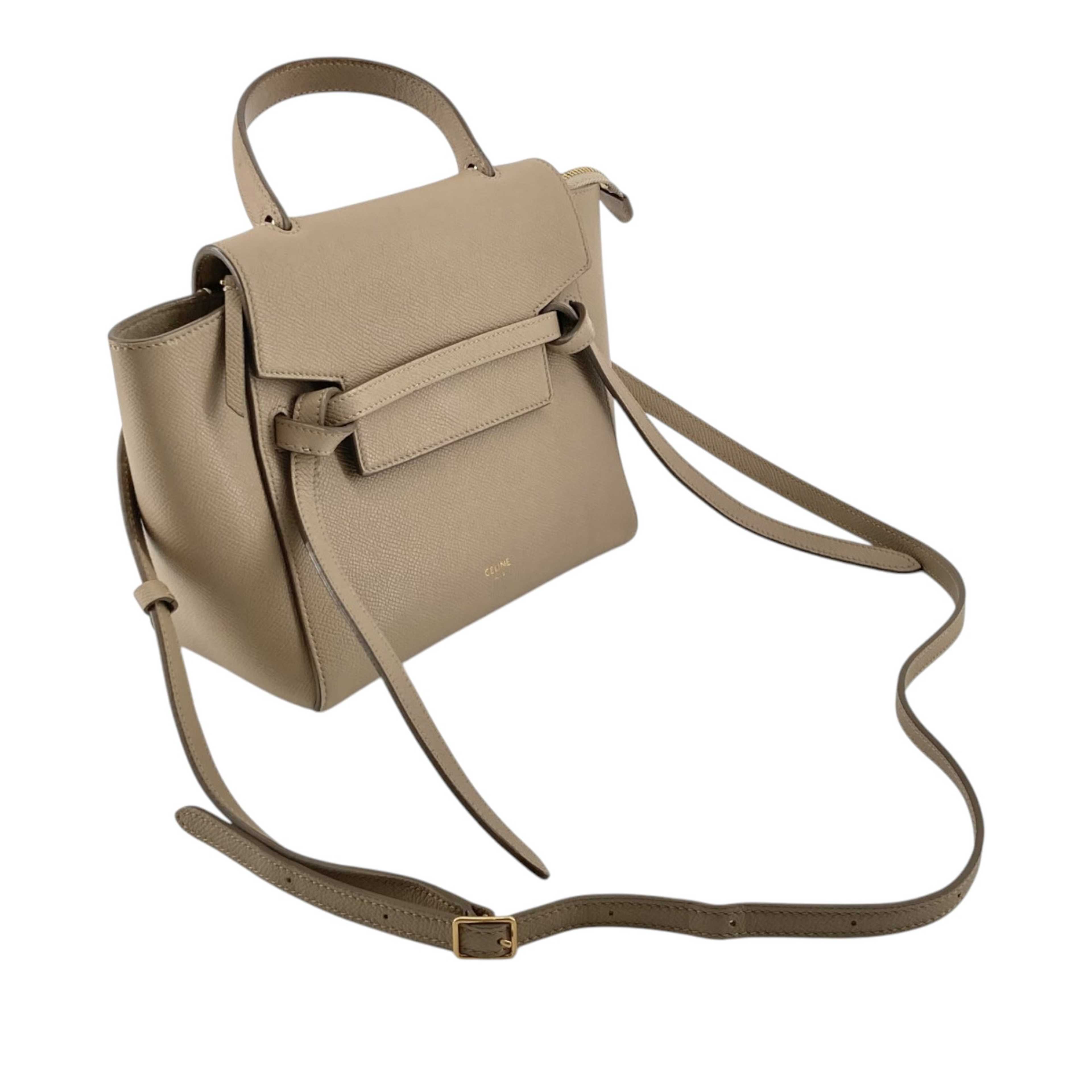 Celine Nano Grained Calfskin Belt Bag, från Luxclusif, i färgen beige. Klicka för att öppna bilden i stort format