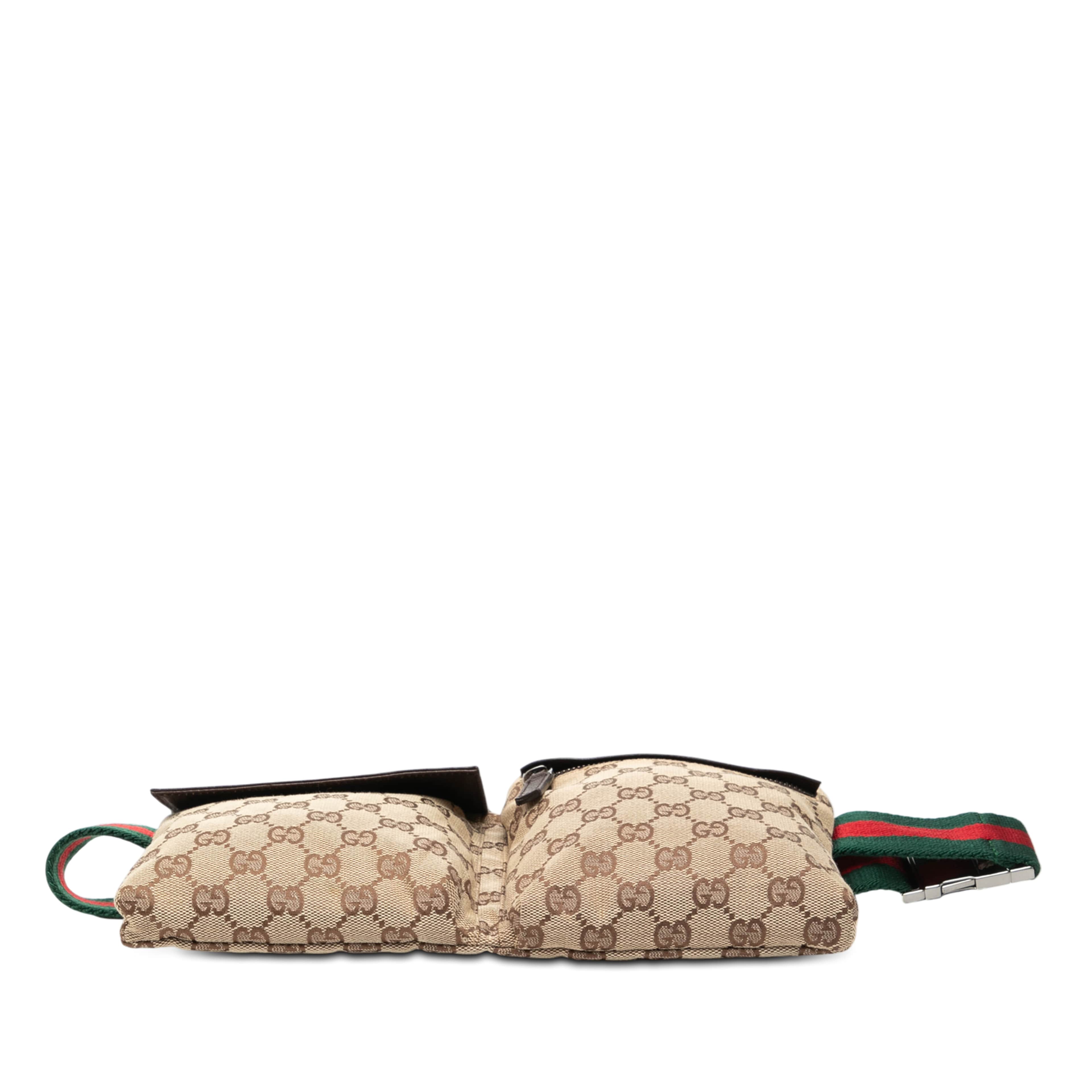 Gucci Gg Canvas Web Double Pocket Belt Bag, från Luxclusif, i färgen beige. Klicka för att öppna bilden i stort format