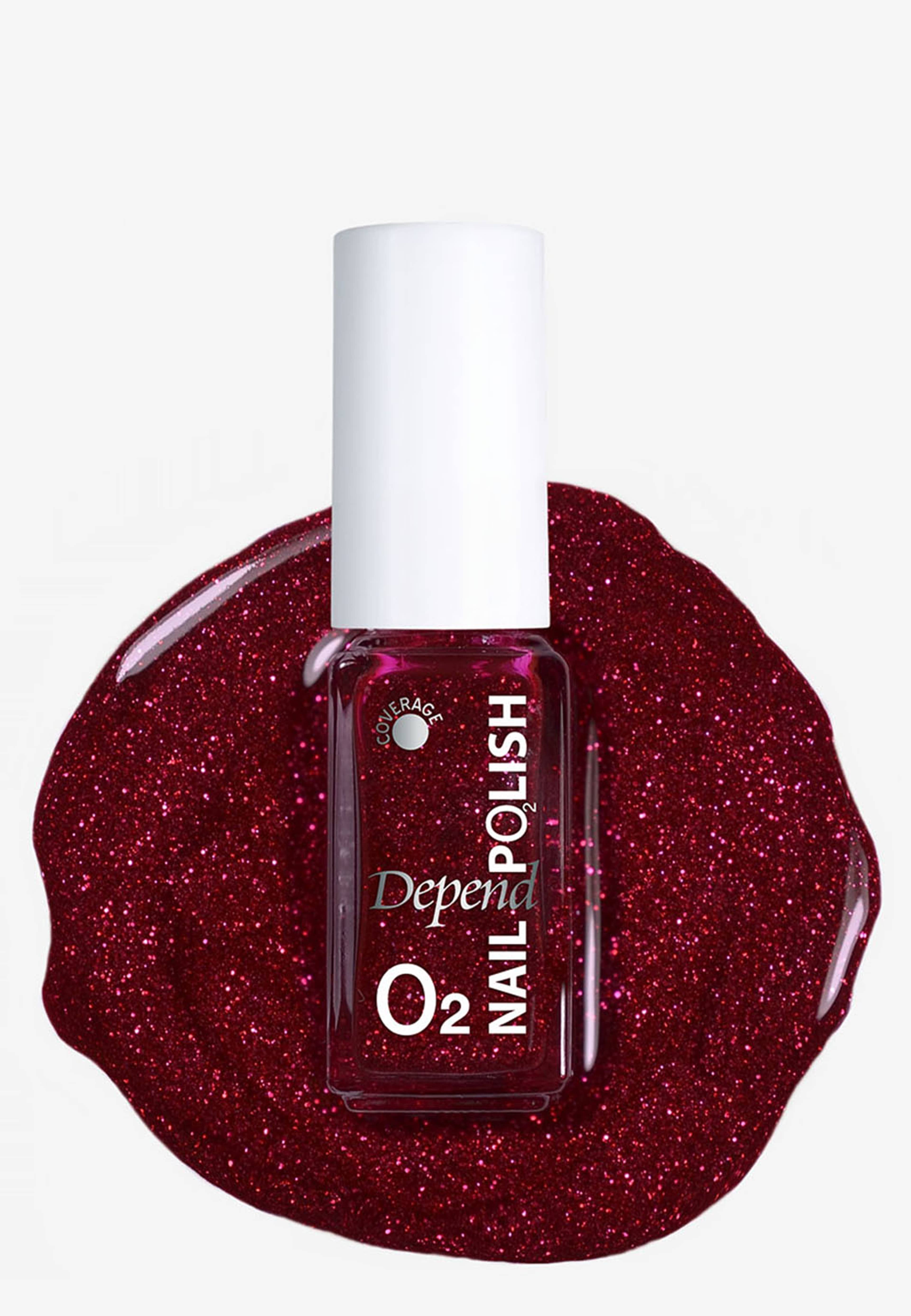 O2 minilack - Yuletide Glow, från Depend, i färgen Frosted Cherry. Klicka för att öppna bilden i stort format