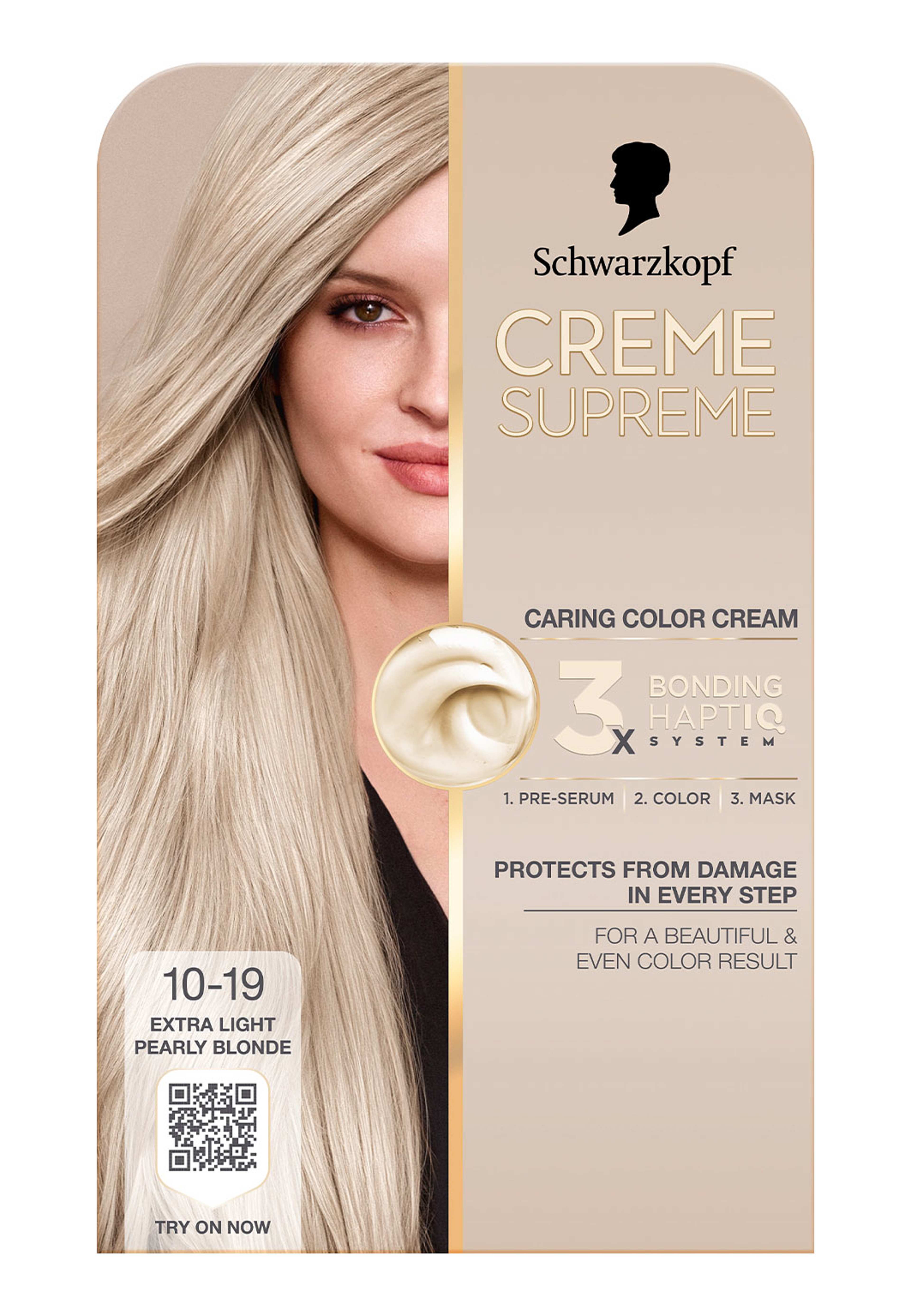 Creme Supreme, från Schwarzkopf, i färgen 10-19 Elpearlblnd. Klicka för att öppna bilden i stort format