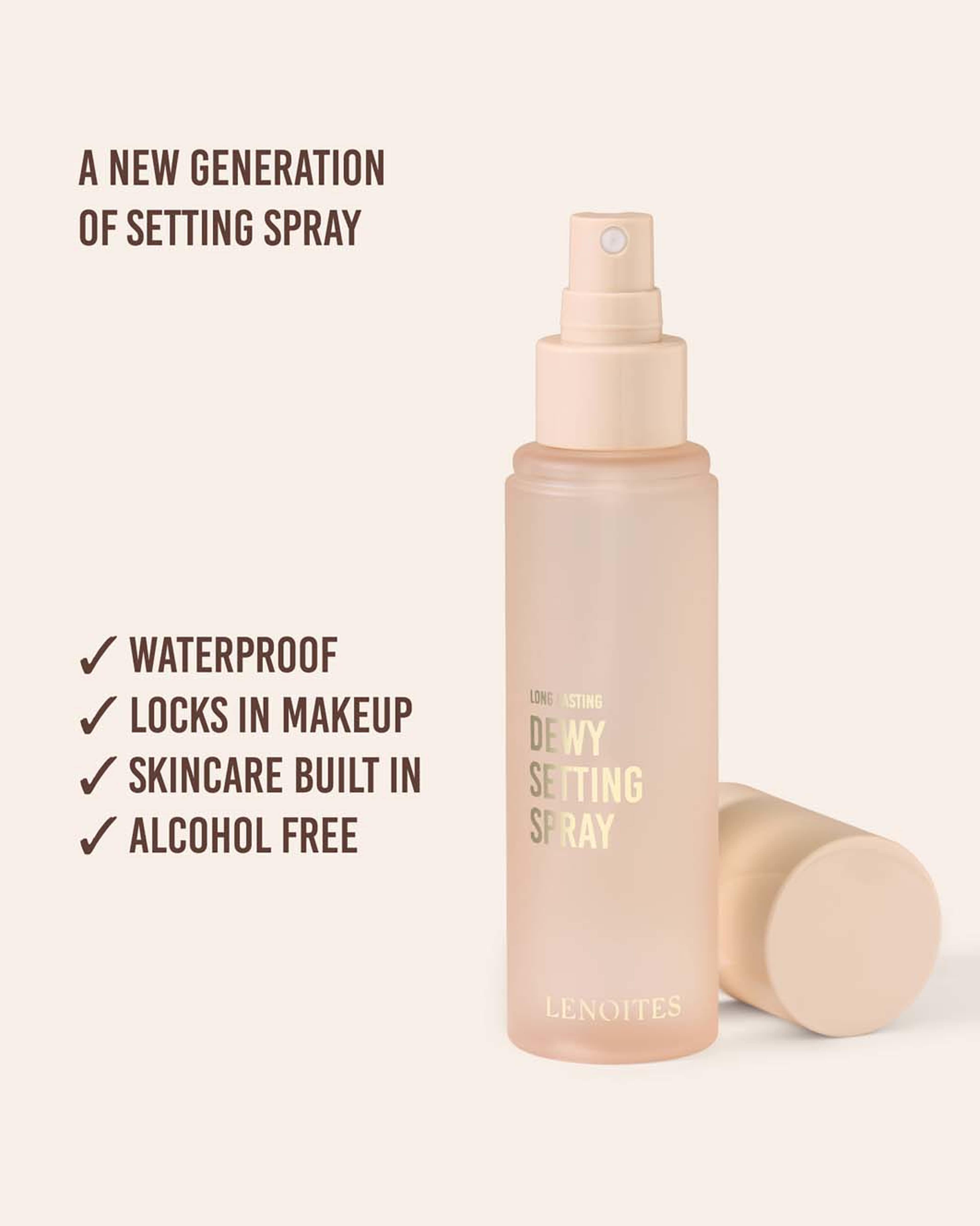 Long Lasting Dewy Setting Spray, från Lenoites, i färgen Transparent. Klicka för att öppna bilden i stort format