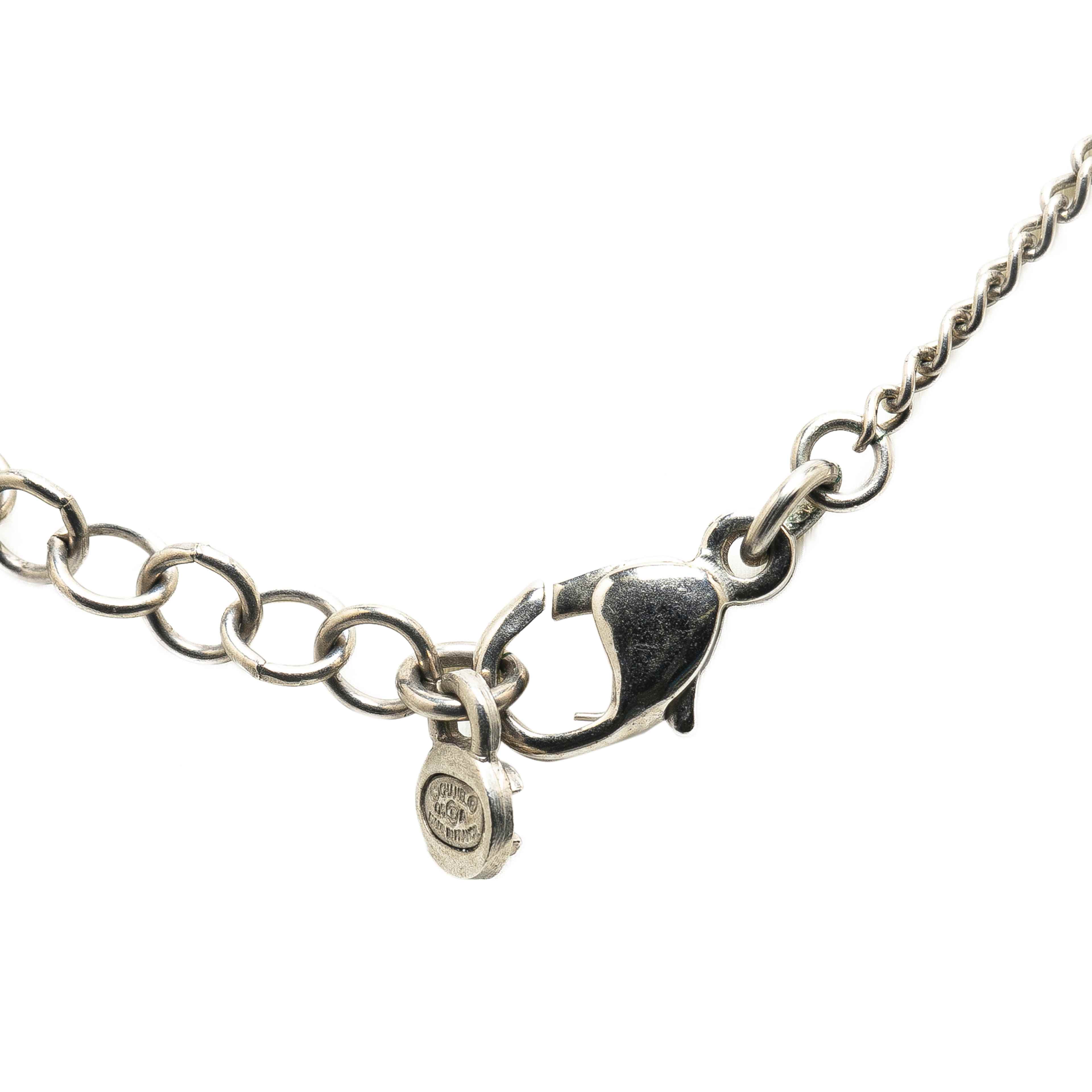 Chanel Silver Plated Cc Camellia Charms Necklace