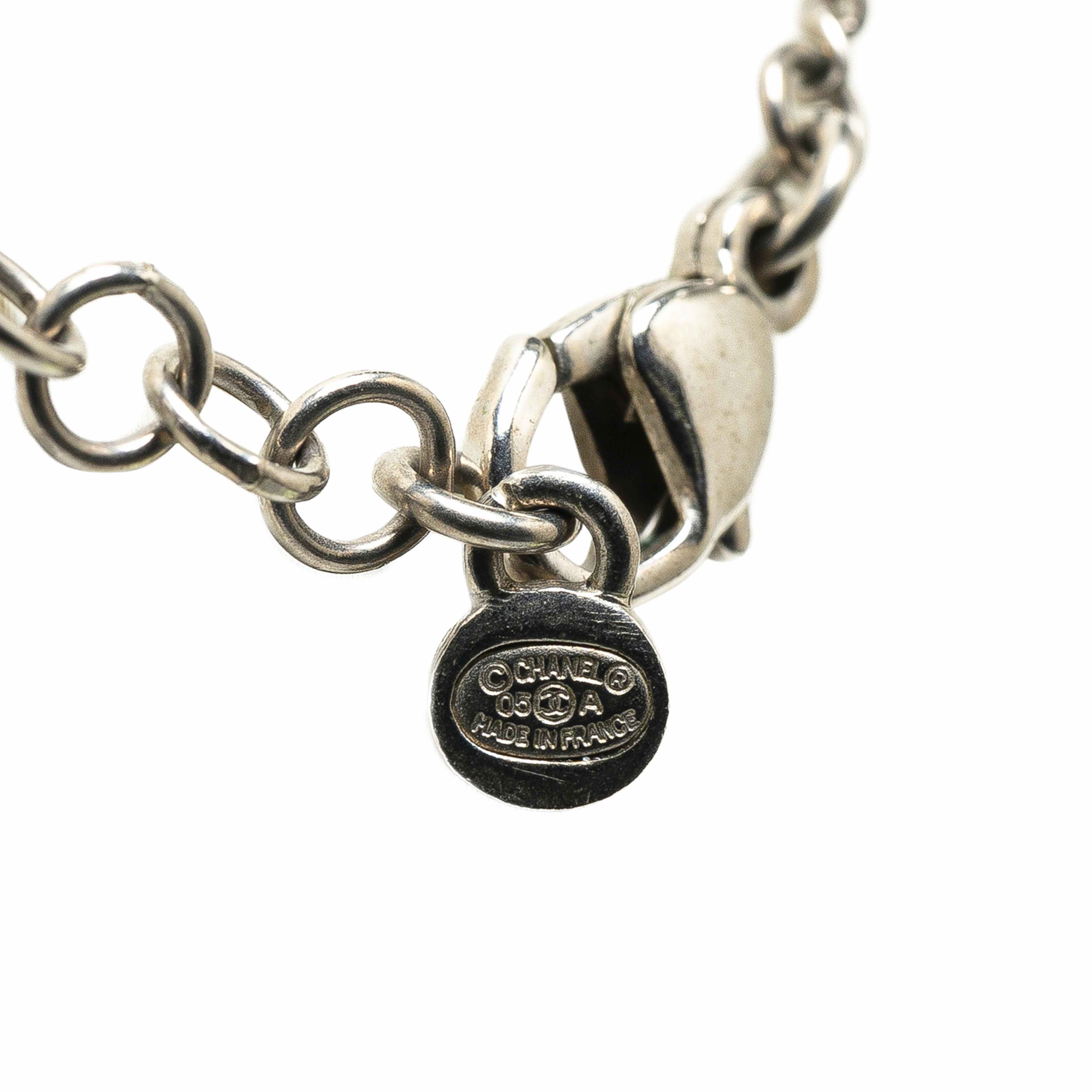 Chanel Silver Plated Cc Camellia Charms Necklace