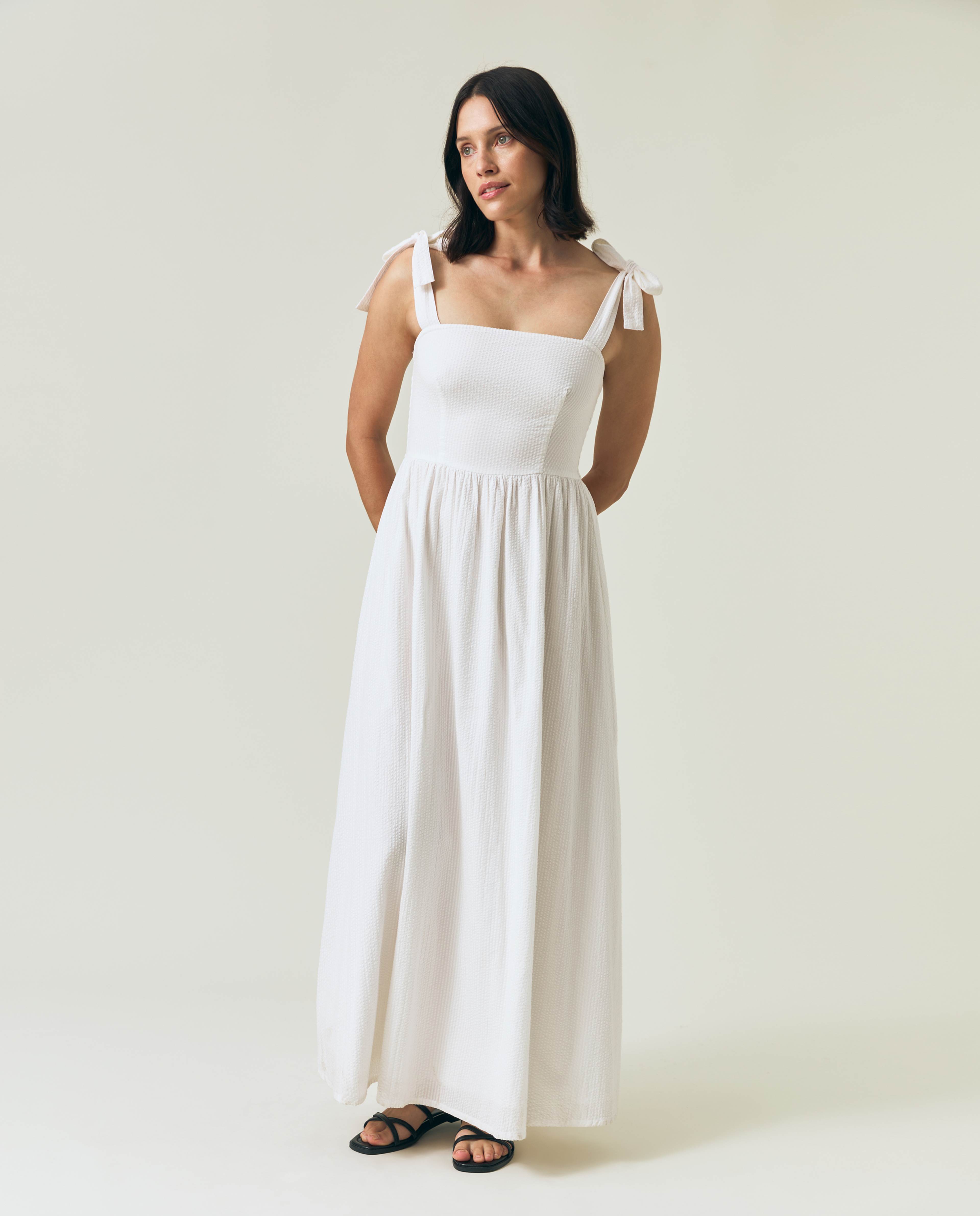 Bow-strap Seersucker Summer Dress