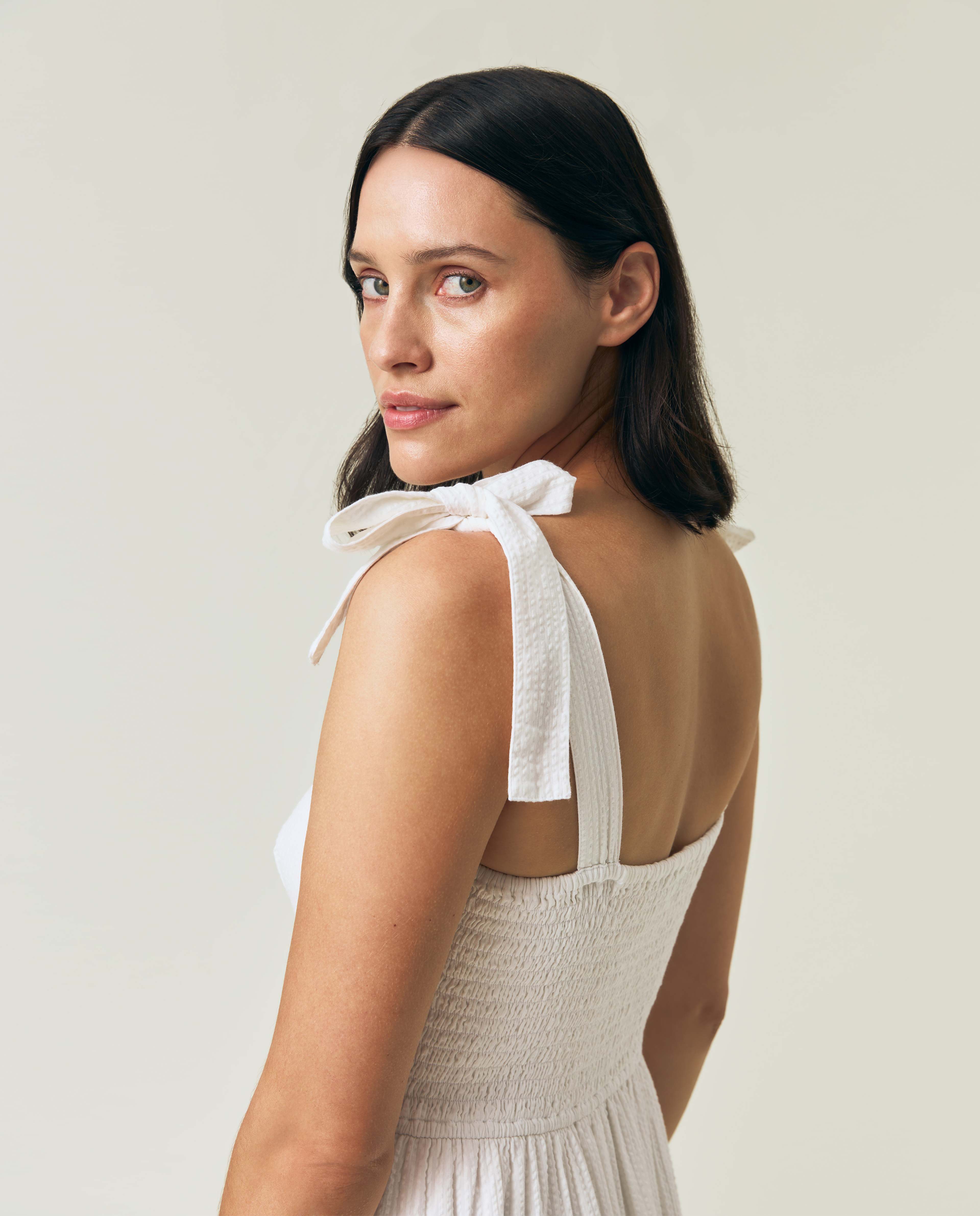 Bow-strap Seersucker Summer Dress