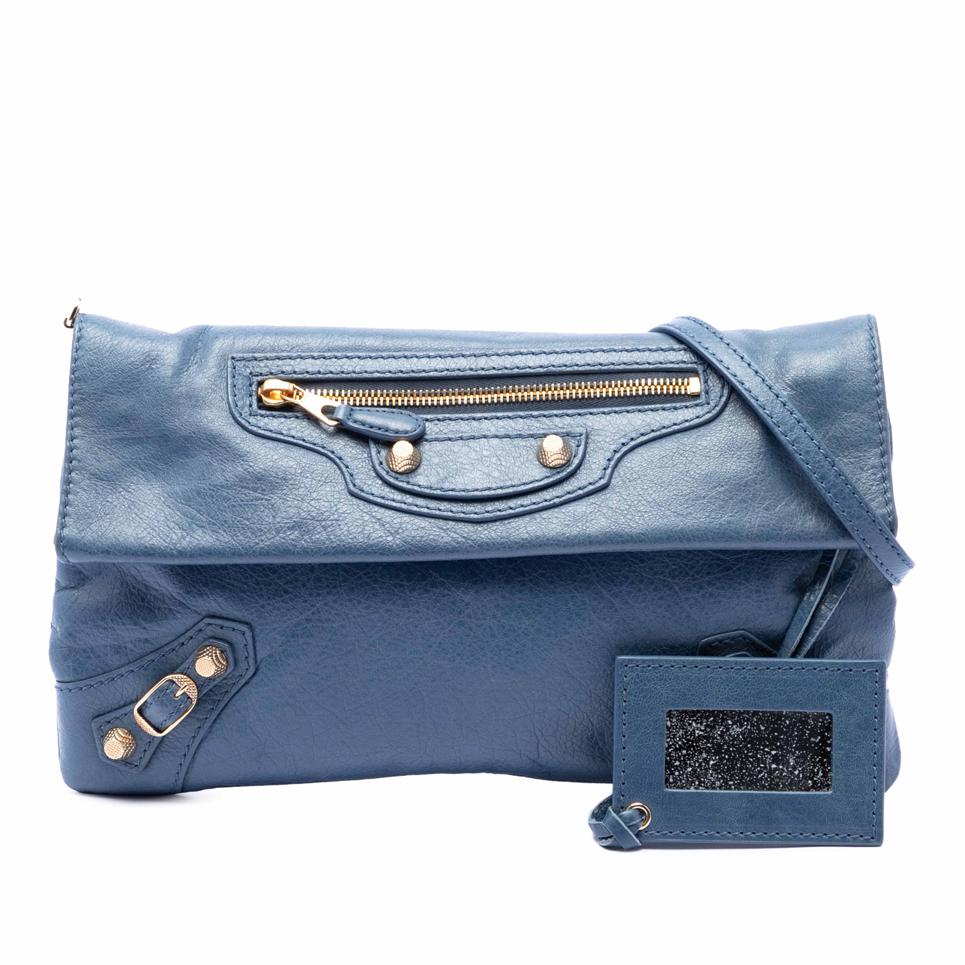 Balenciaga Lambskin Motocross Giant 12 Envelope Clutch With Strap, från Luxclusif, i färgen blå. Klicka för att öppna bilden i stort format