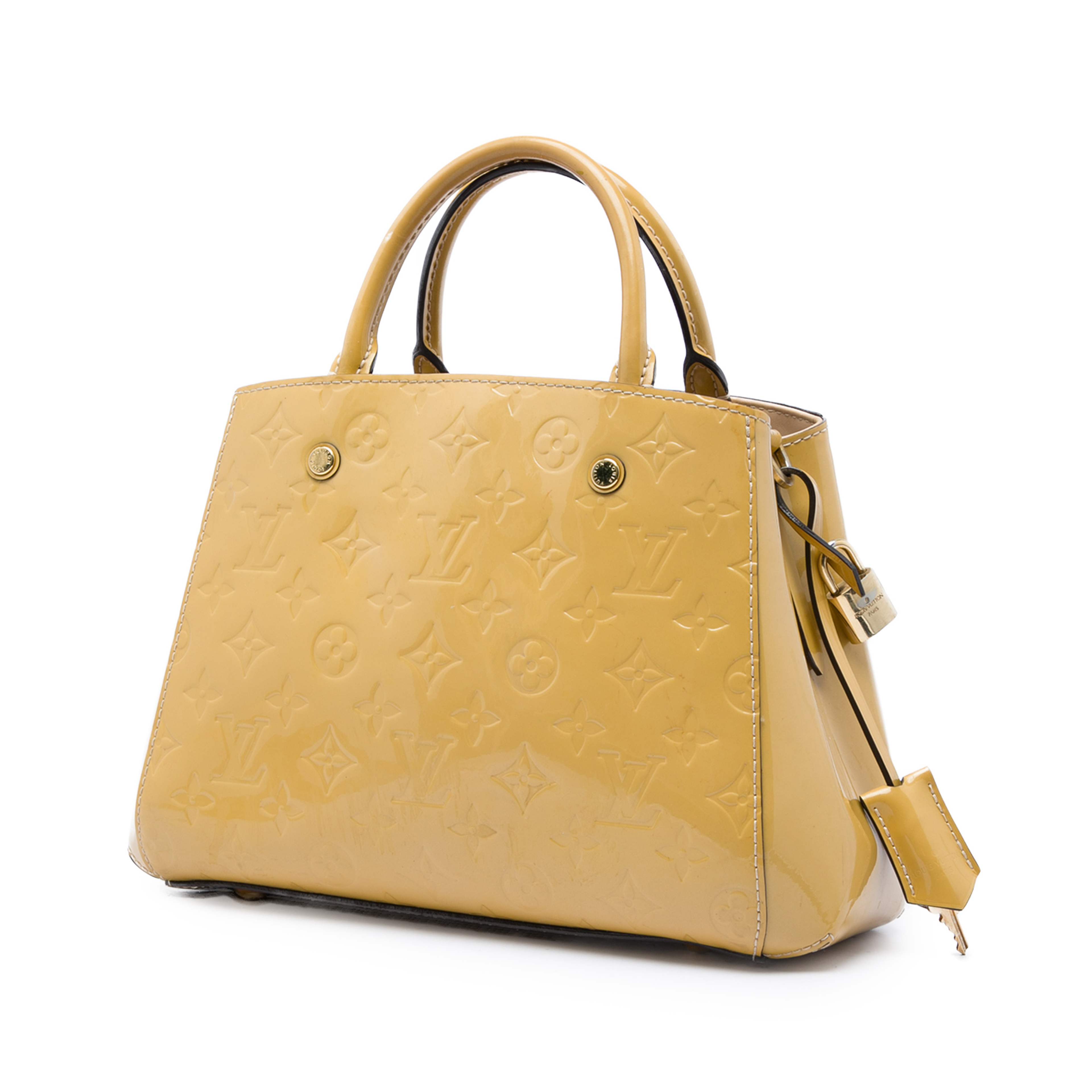 Louis Vuitton Monogram Vernis Montaigne Bb, från Luxclusif, i färgen beige. Klicka för att öppna bilden i stort format
