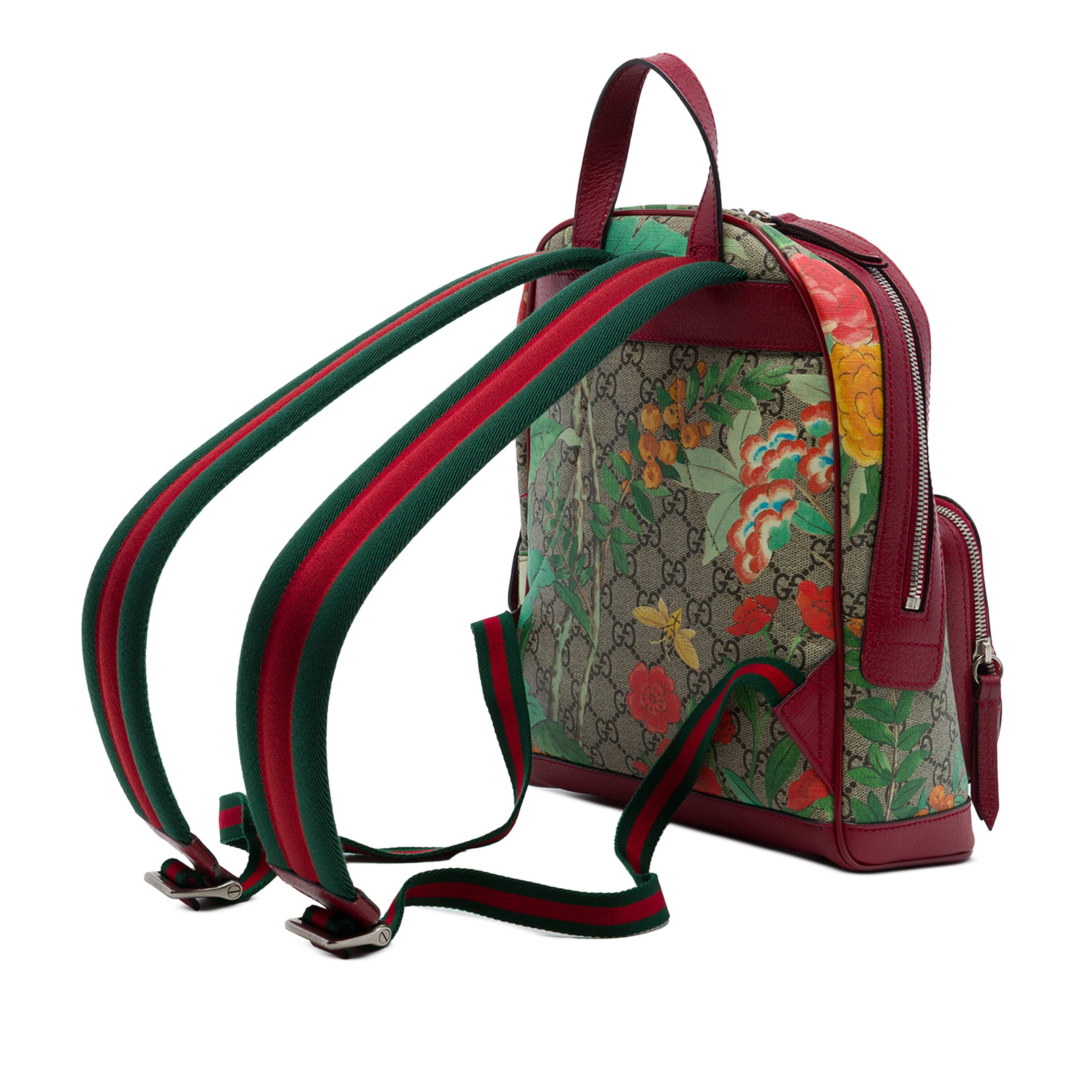 Gucci Small Gg Supreme Web Tian Backpack, från Luxclusif, i färgen beige. Klicka för att öppna bilden i stort format