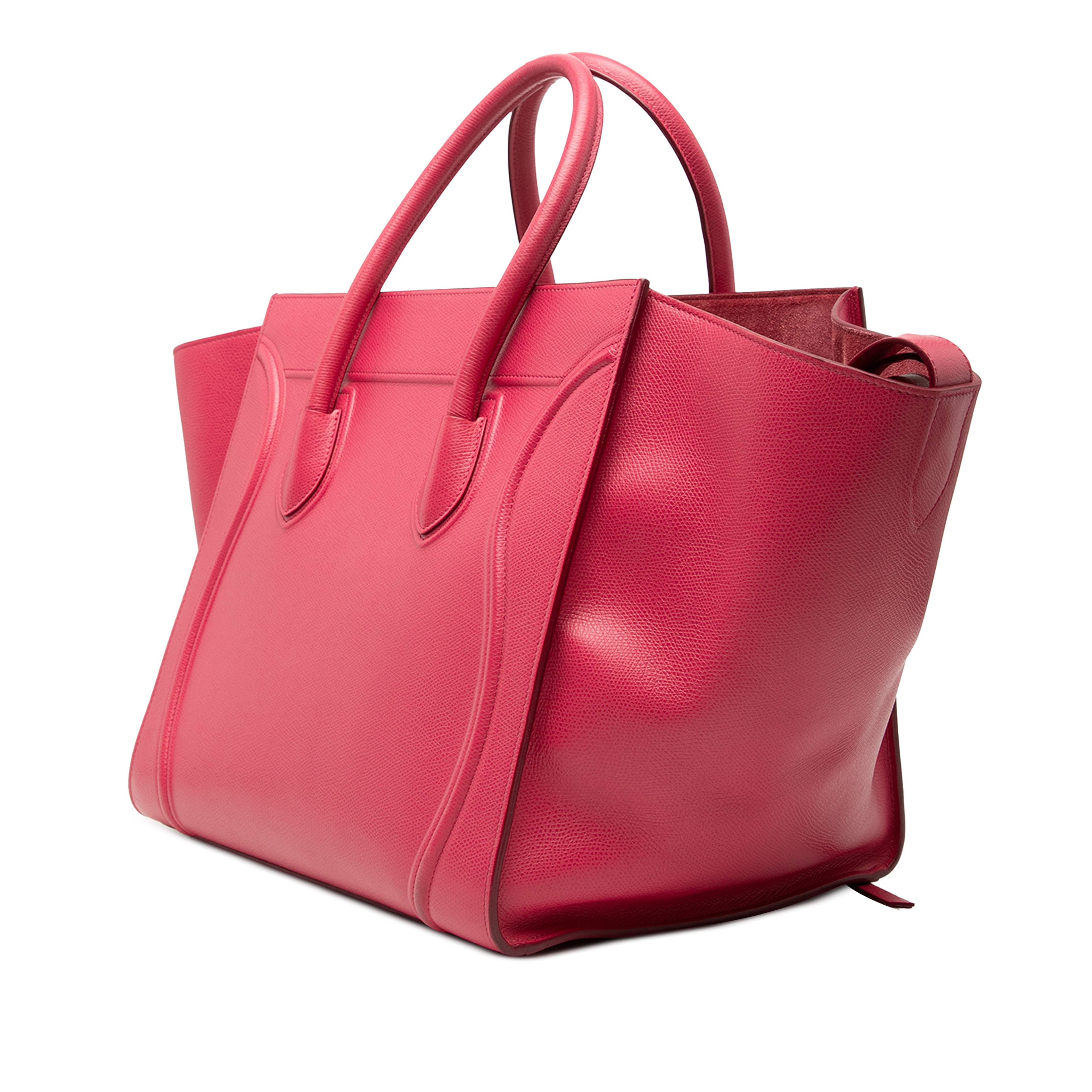 Celine Medium Grained Calfskin Phantom Luggage Tote, från Luxclusif, i färgen dark pink. Klicka för att öppna bilden i stort format