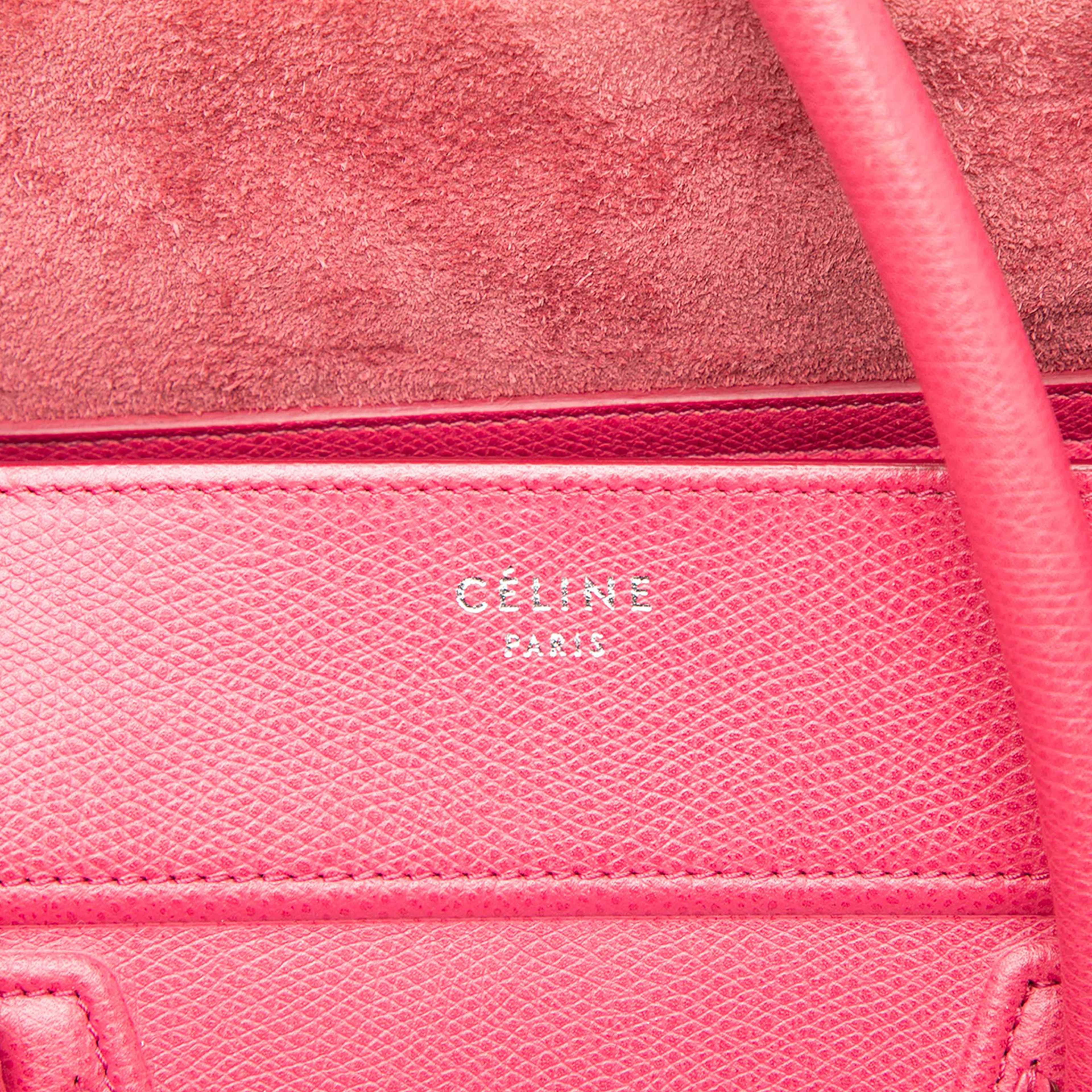 Celine Medium Grained Calfskin Phantom Luggage Tote, från Luxclusif, i färgen dark pink. Klicka för att öppna bilden i stort format