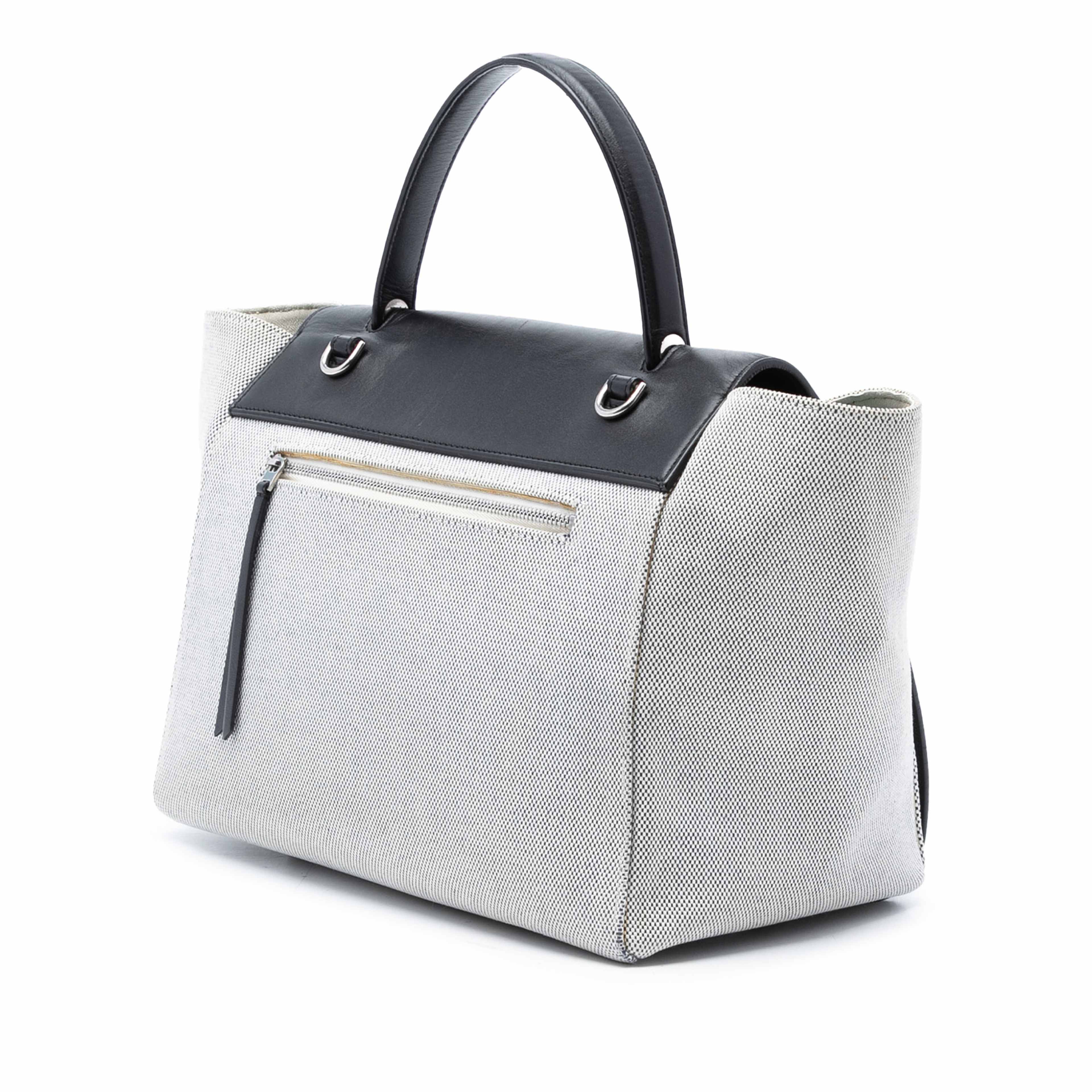 Celine Mini Canvas Belt Satchel, från Luxclusif, i färgen light gray. Klicka för att öppna bilden i stort format