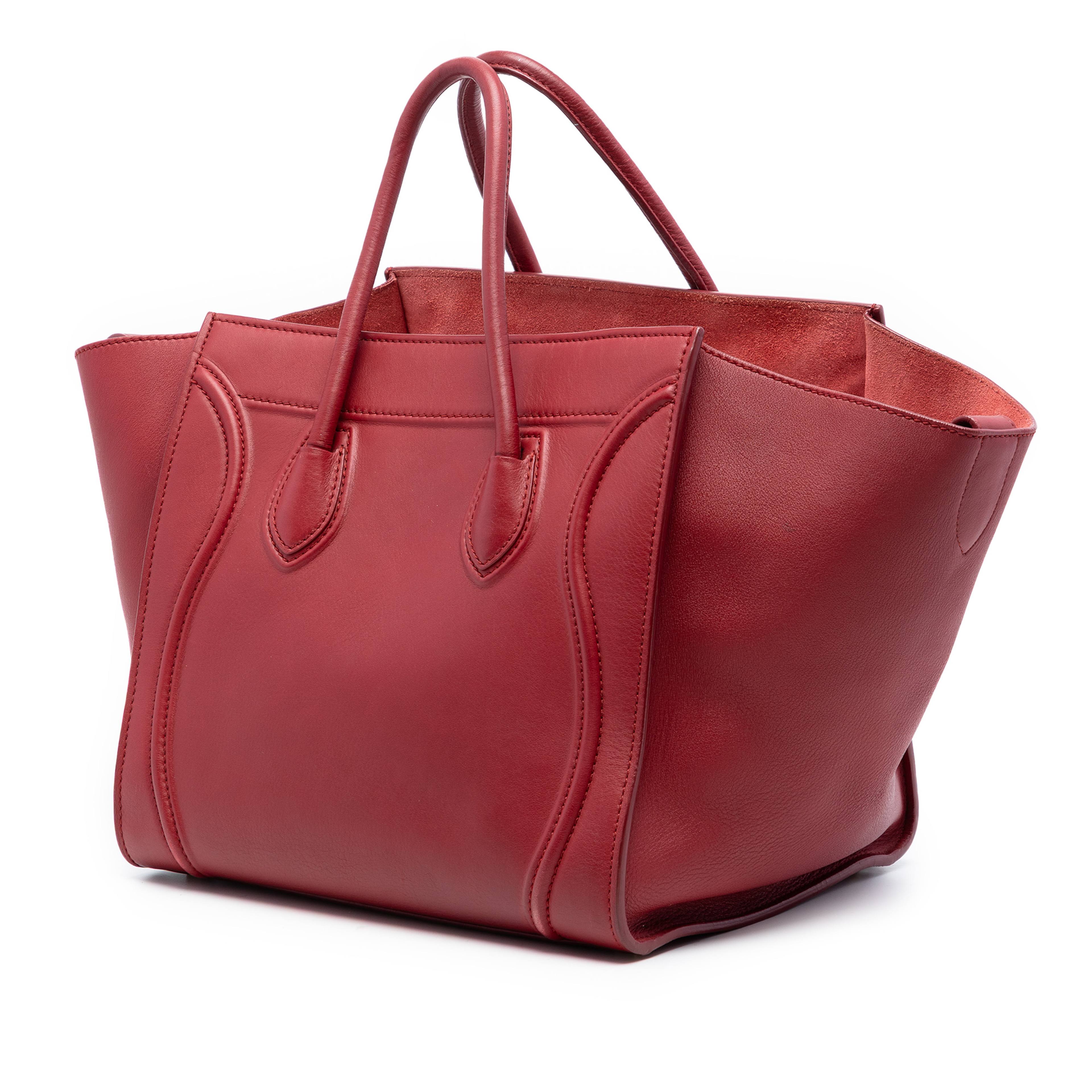 Celine Medium Leather Phantom Luggage Tote, från Luxclusif, i färgen red. Klicka för att öppna bilden i stort format