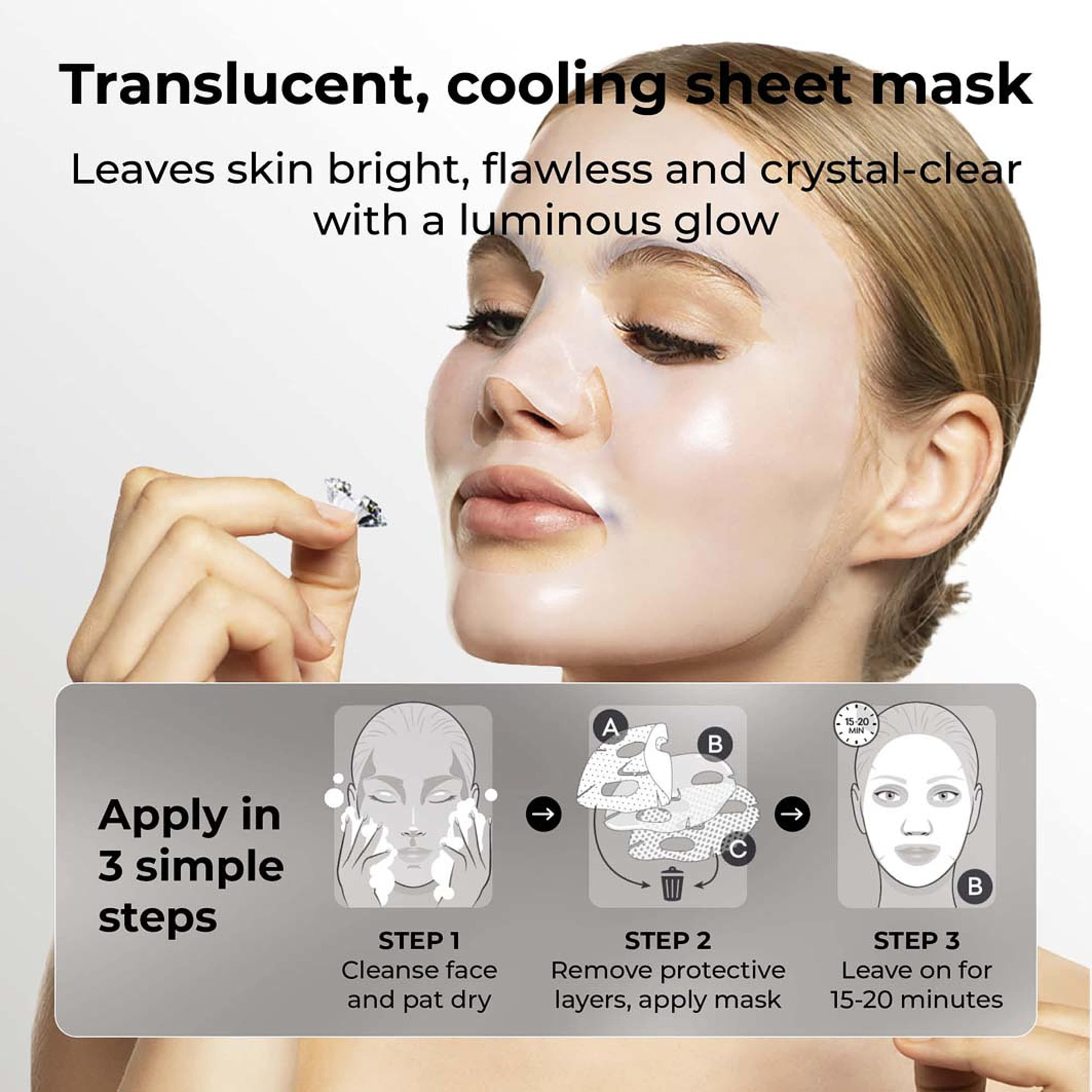 The Diamond Mask™ VIP Illuminating Coconut Bio-Cellulose Face Mask, från Starskin. Klicka för att öppna bilden i stort format