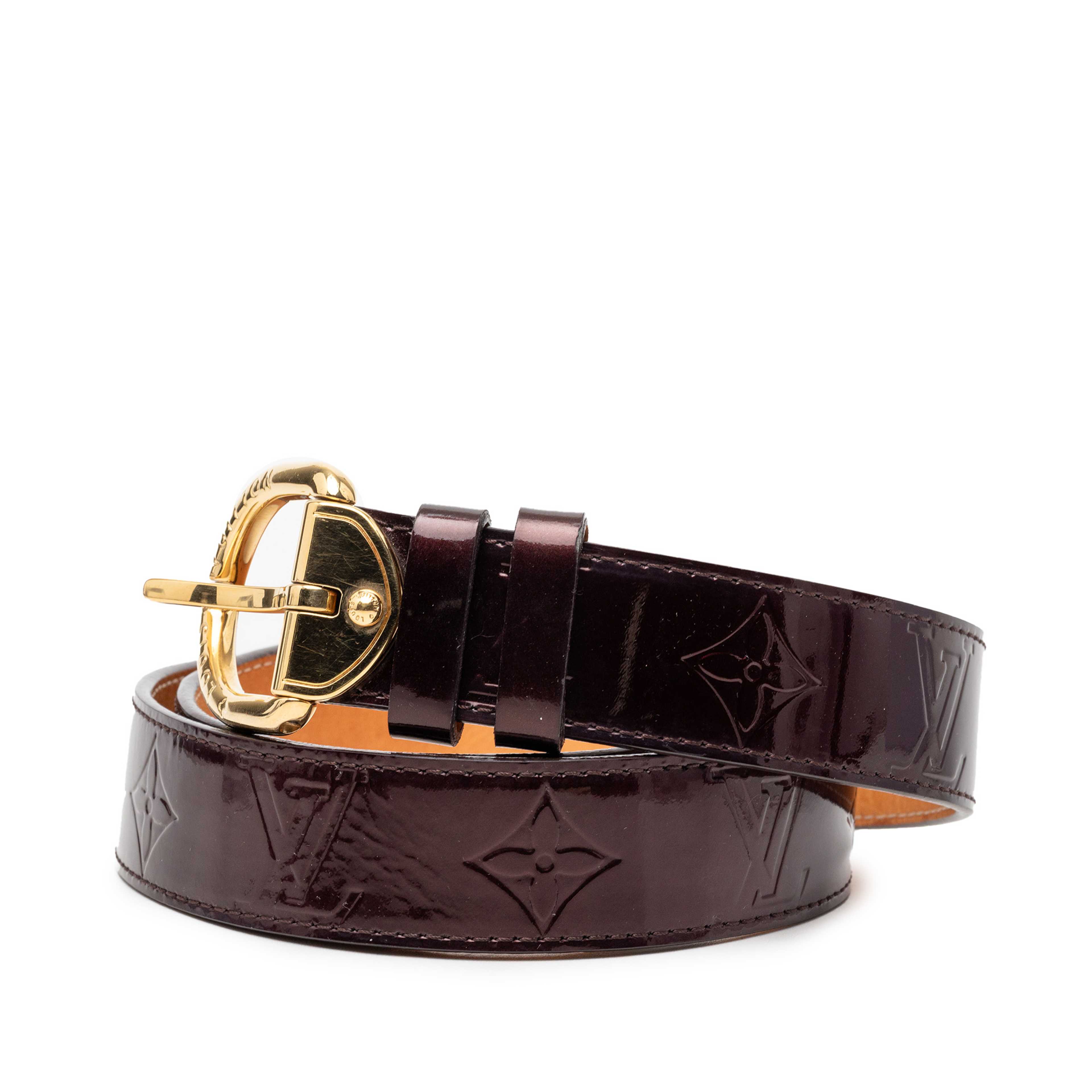 Louis Vuitton Monogram Vernis Belt, från Luxclusif, i färgen purpur. Klicka för att öppna bilden i stort format