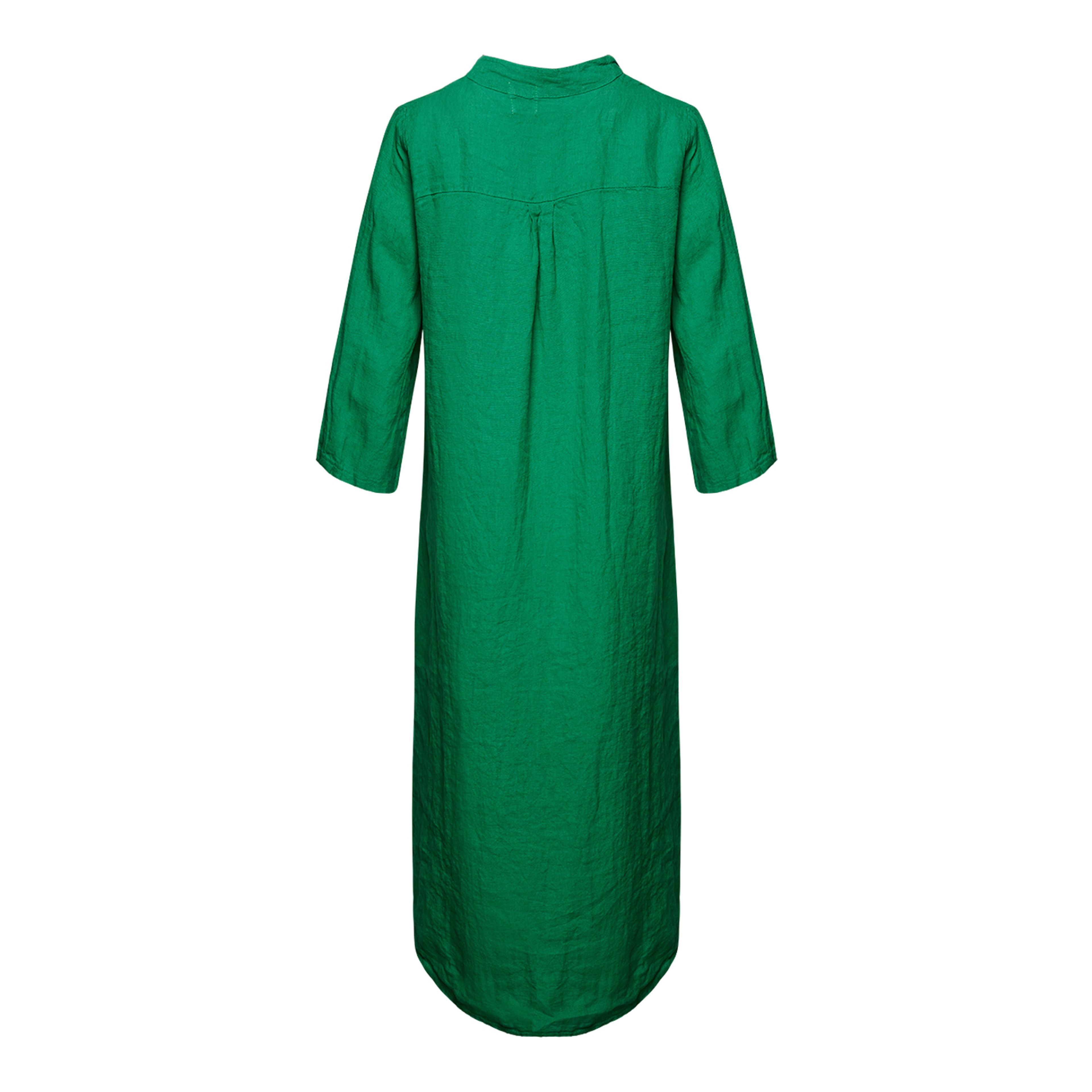18970r, Long Shirt Dress Ruffle, Linen - Apple Green
