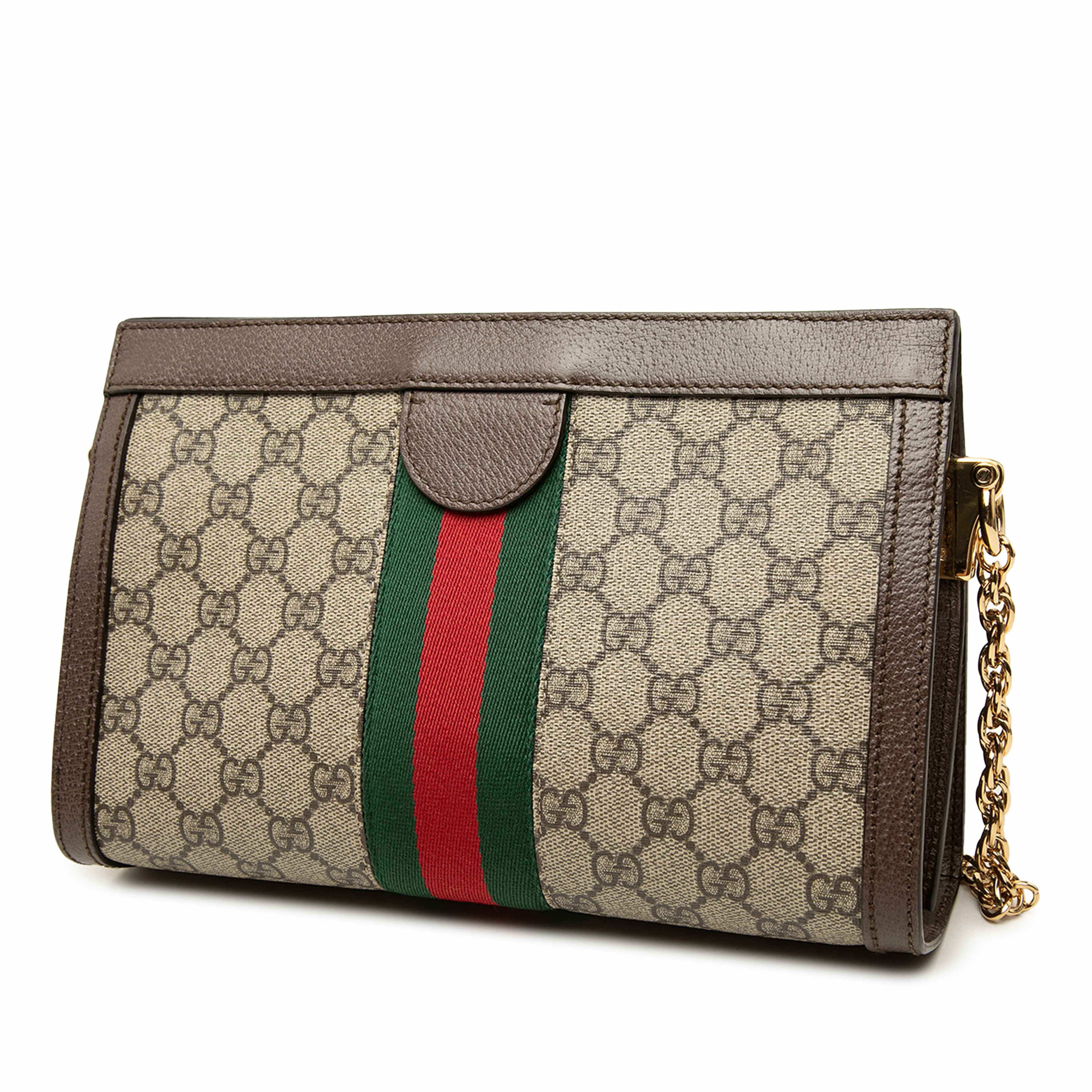 Gucci Small Gg Supreme Web Ophidia Chain Crossbody, från Luxclusif, i färgen beige. Klicka för att öppna bilden i stort format