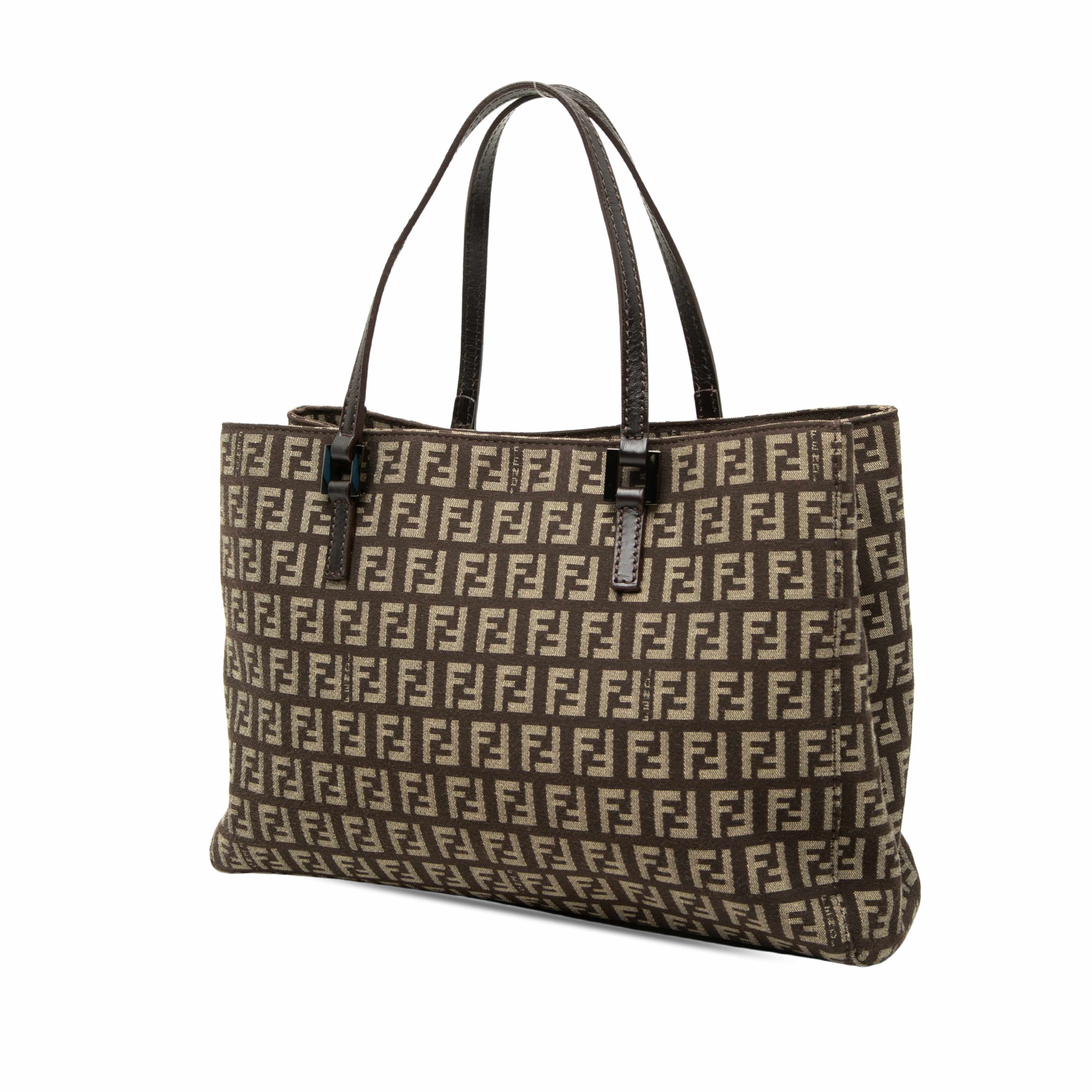 Fendi Small Zucchino Canvas Tote, från Luxclusif, i färgen brun. Klicka för att öppna bilden i stort format