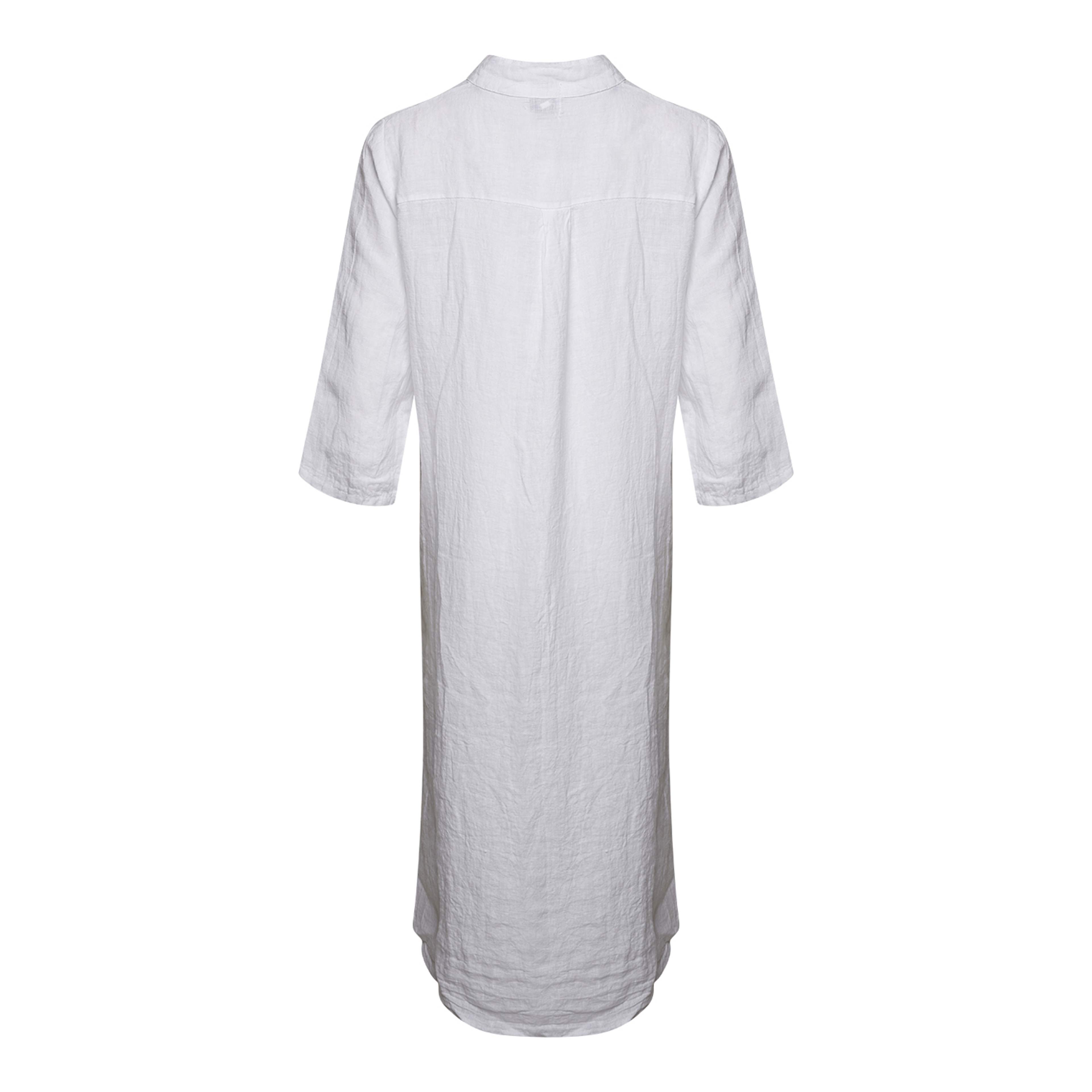 18970r, Long Shirt Dress Ruffle, Linen - White