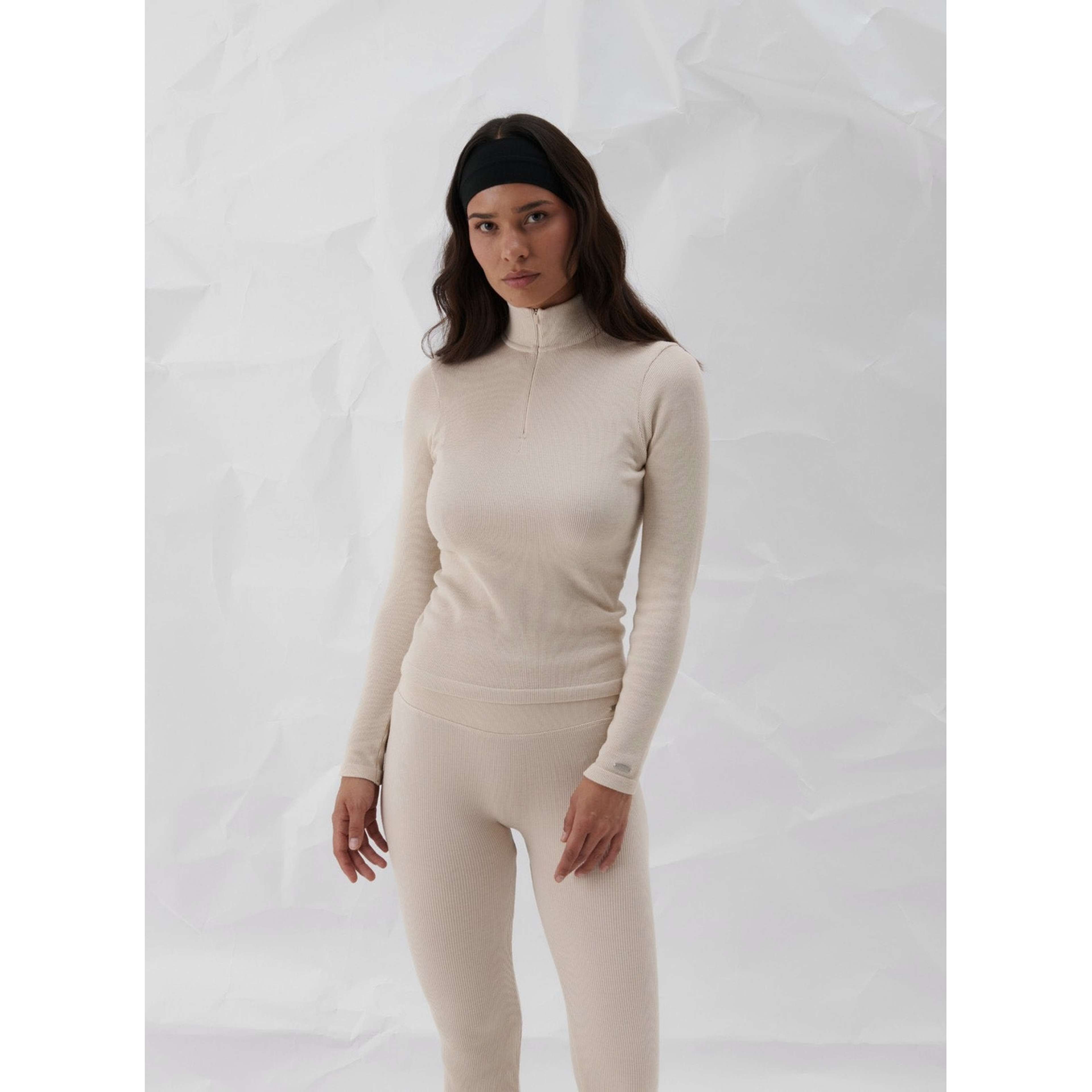 Café Au Lait Ribbed Wool Half Zip