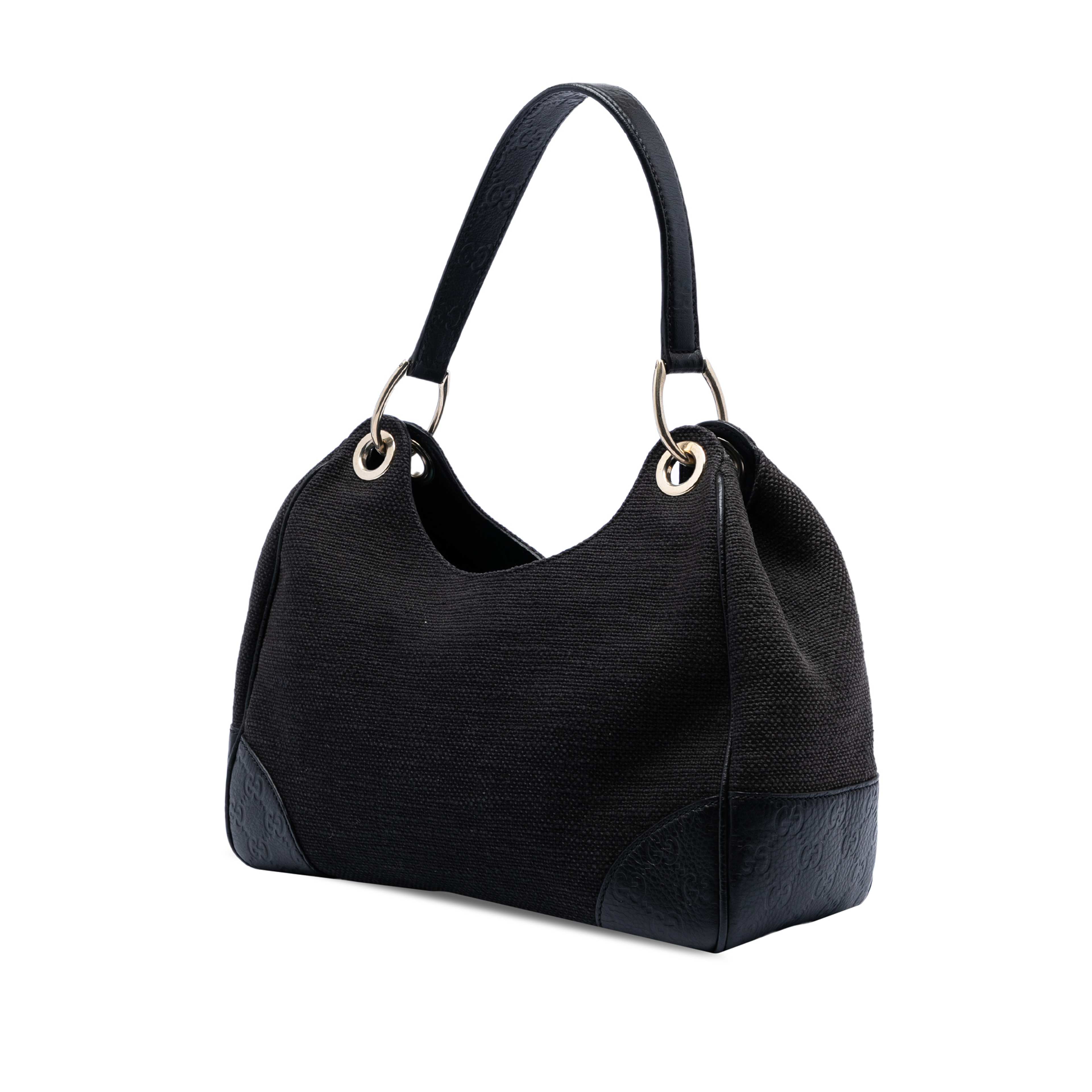 Gucci Guccissima Trimmed Canvas Colbert Shoulder Bag, från Luxclusif, i färgen charcoal. Klicka för att öppna bilden i stort format