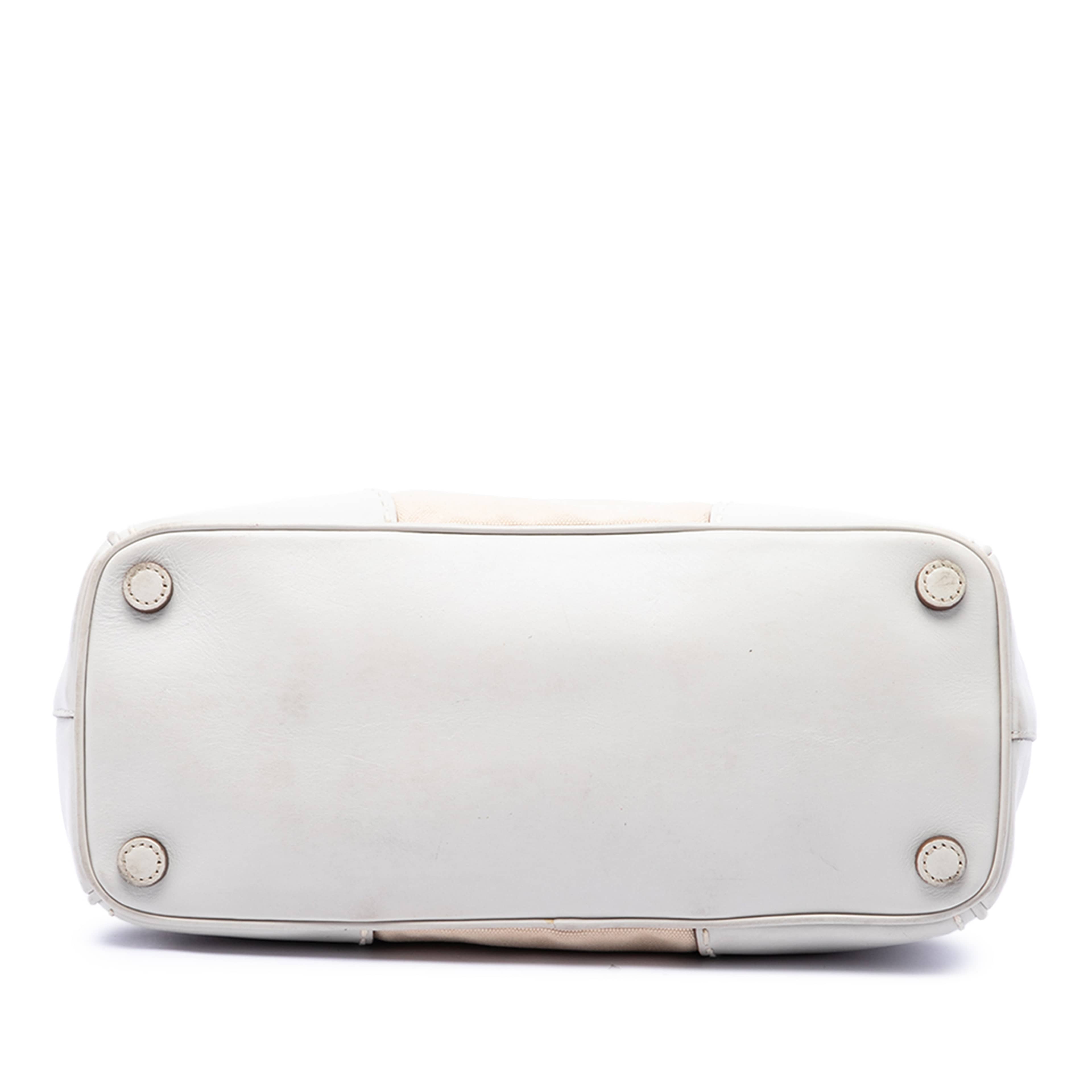Prada Small Canvas And City Calf Stitch Galleria Double Zip Satchel, från Luxclusif, i färgen beige. Klicka för att öppna bilden i stort format
