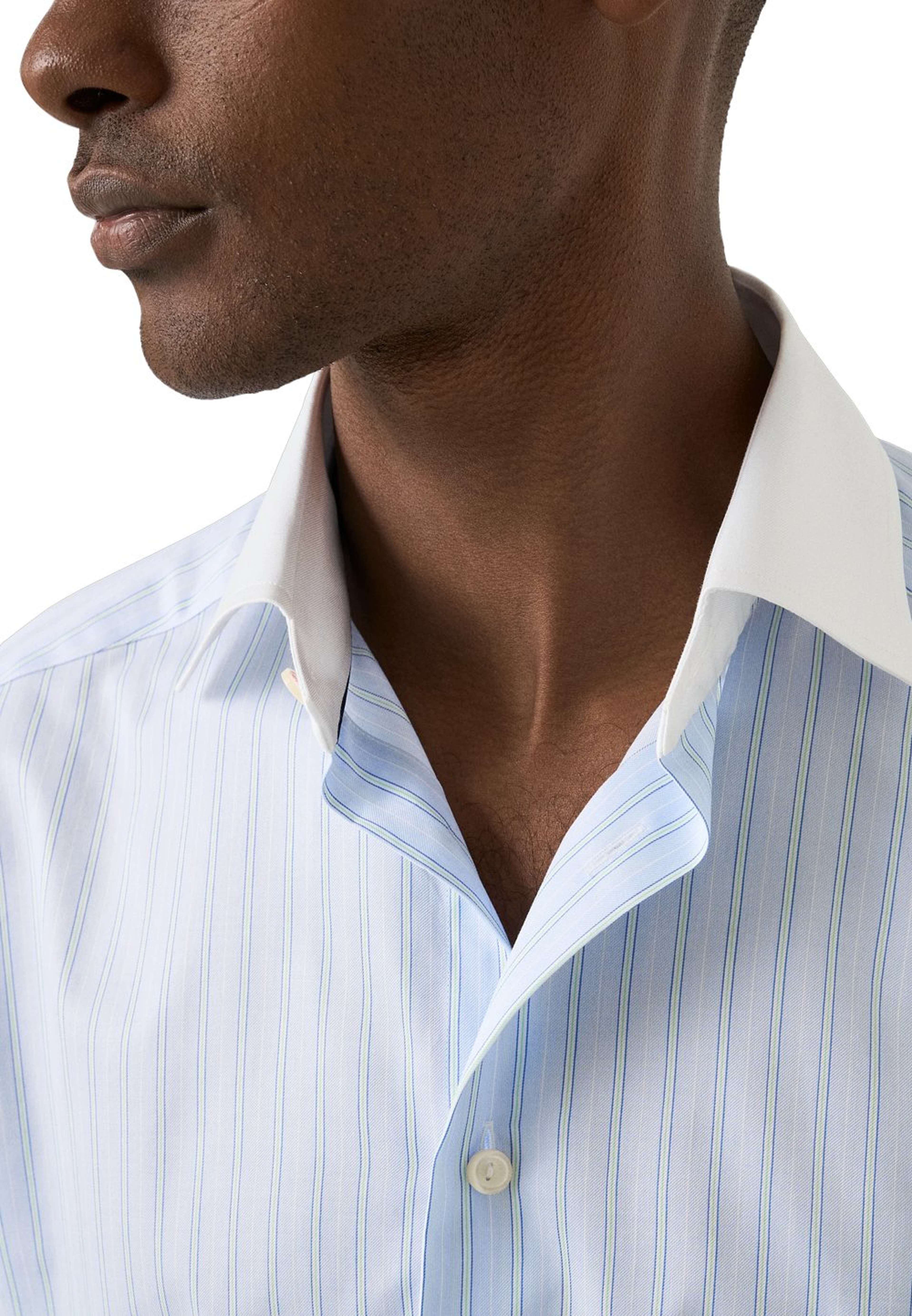 Randig Signature Twill-skjorta Med Vit Krage Slim Fit, från Eton, i färgen light blue. Klicka för att öppna bilden i stort format