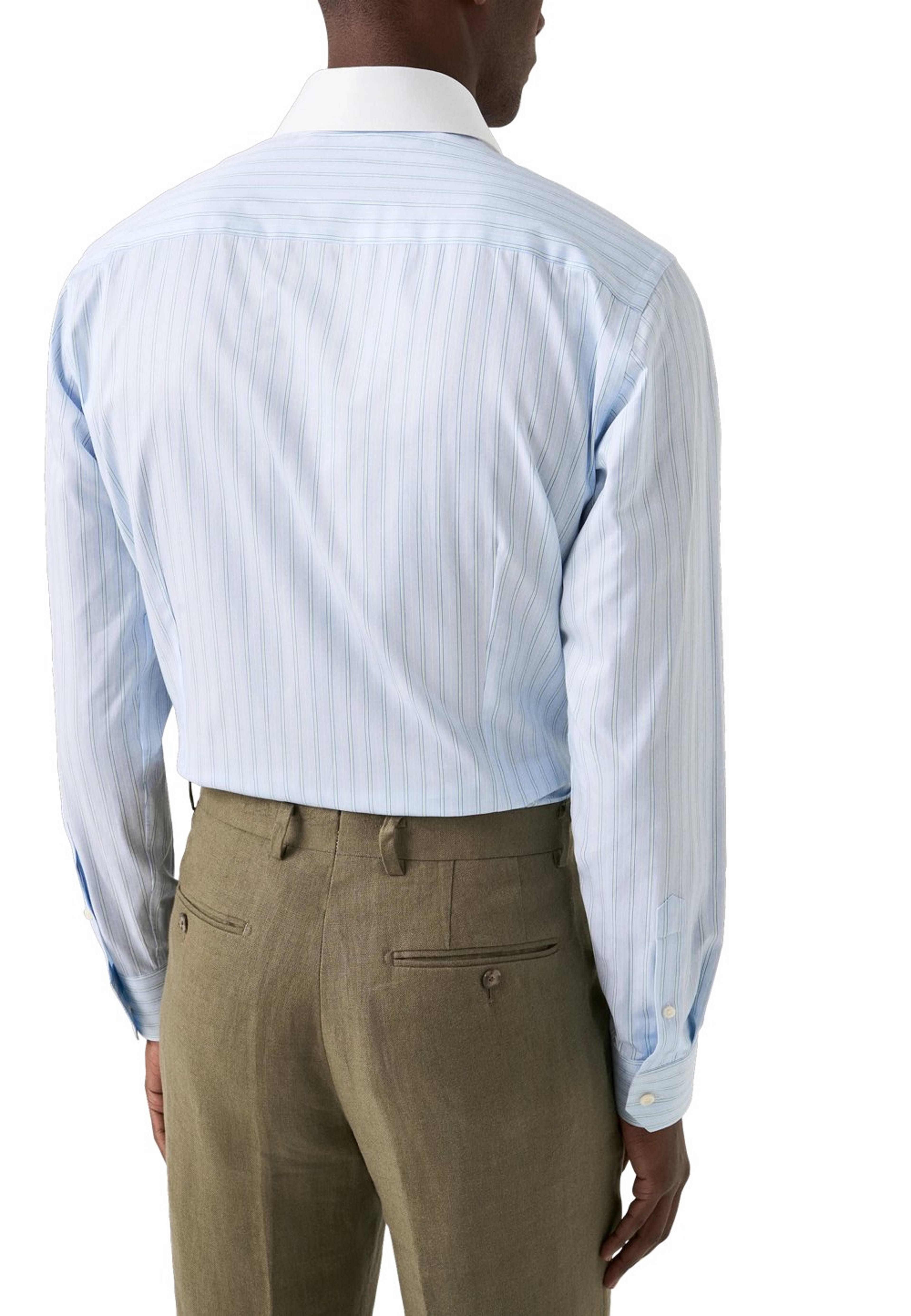 Randig Signature Twill-skjorta Med Vit Krage Slim Fit, från Eton, i färgen light blue. Klicka för att öppna bilden i stort format