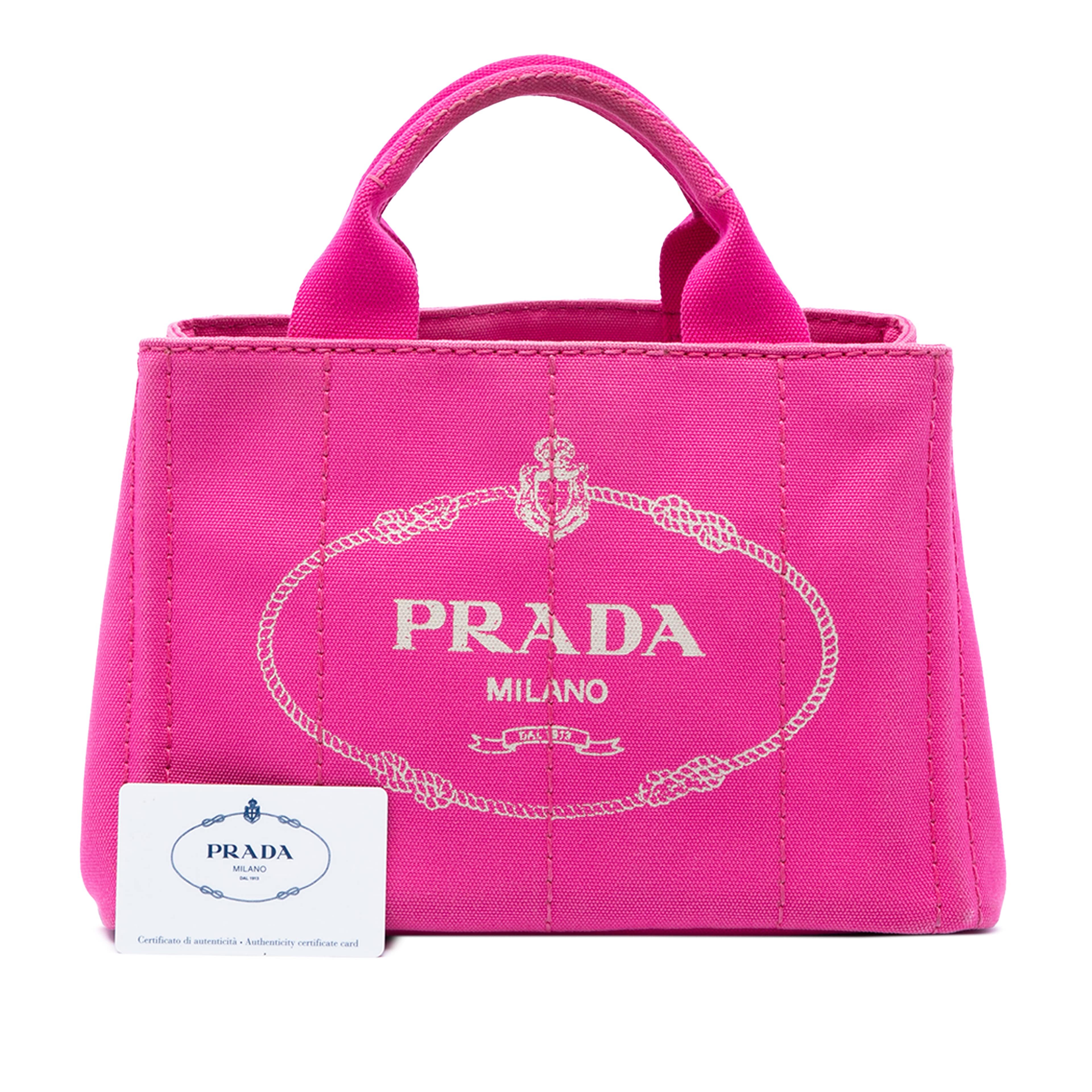 Prada Small Canvas Canapa Logo Tote, från Luxclusif, i färgen rosa. Klicka för att öppna bilden i stort format
