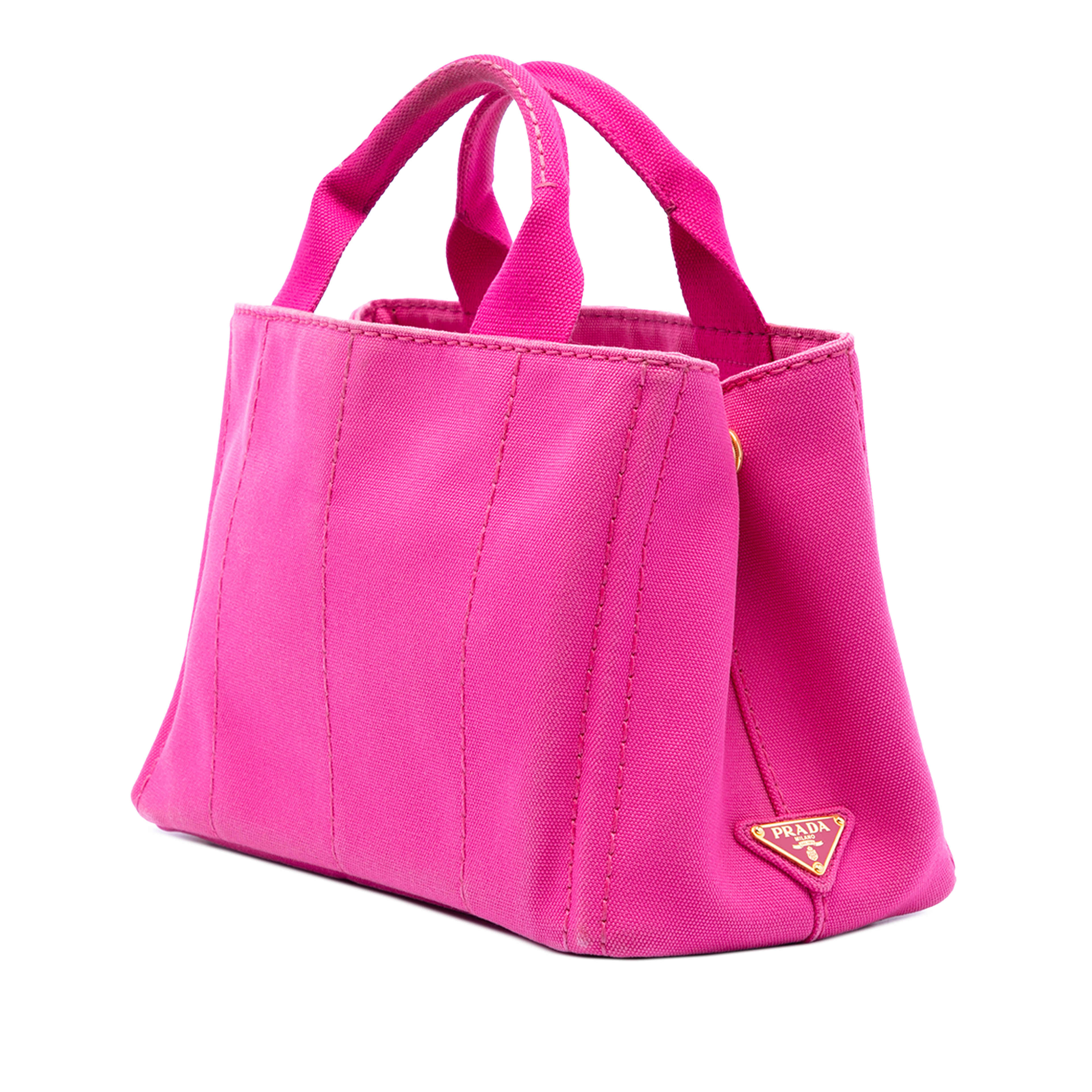 Prada Small Canvas Canapa Logo Tote, från Luxclusif, i färgen rosa. Klicka för att öppna bilden i stort format