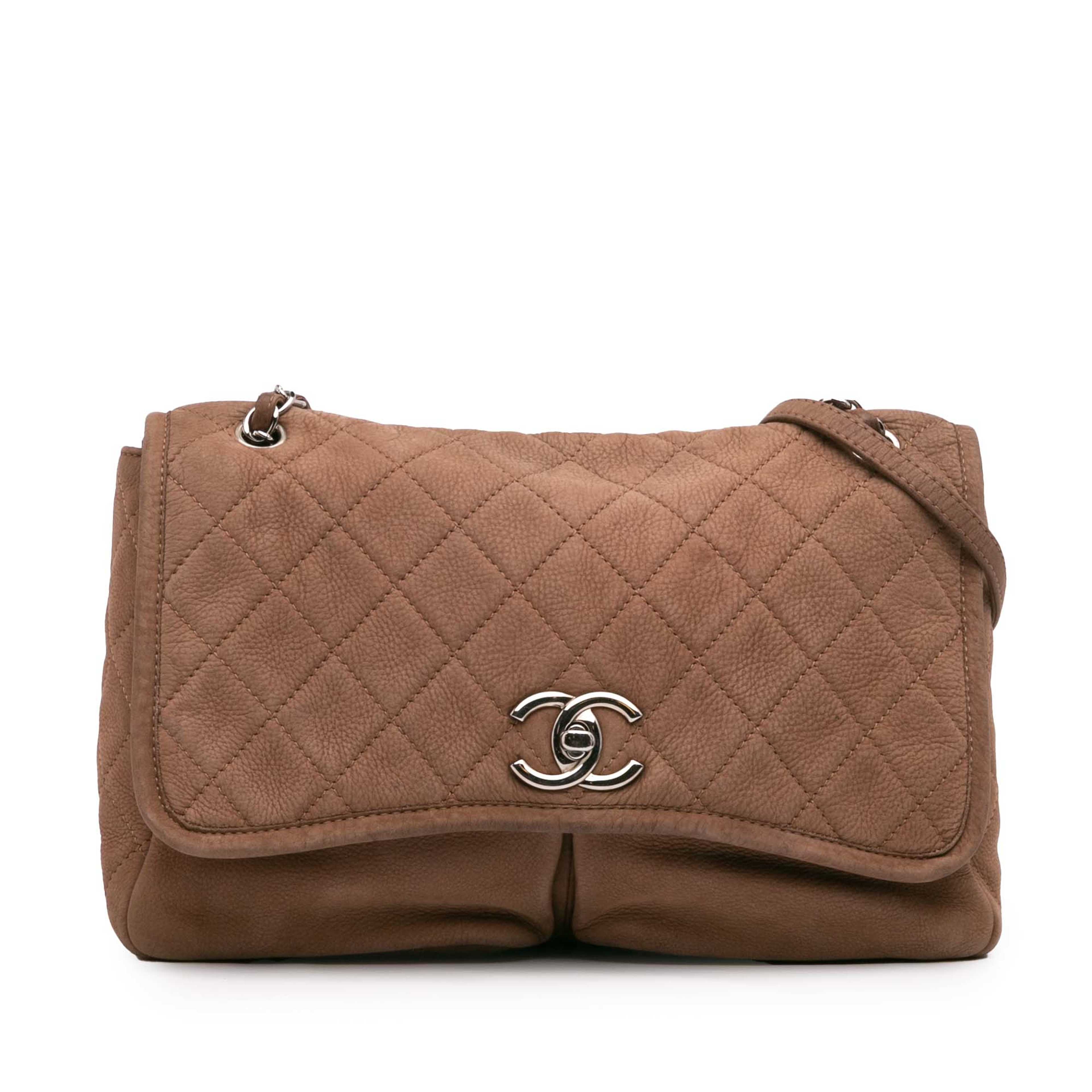 Chanel Large Quilted Nubuck Natural Beauty Split Pocket Flap