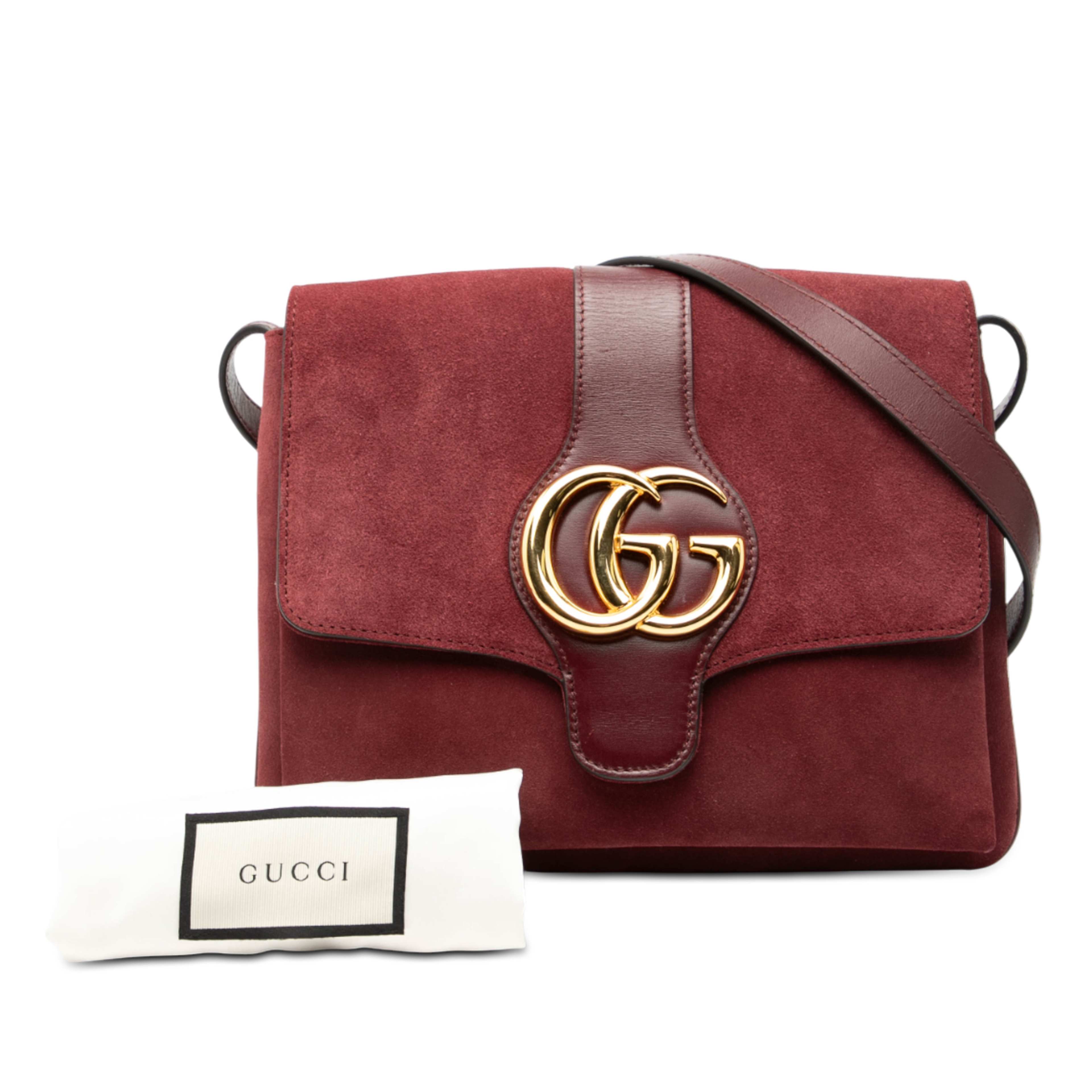 Gucci Medium Suede Arli Crossbody, från Luxclusif, i färgen röd. Klicka för att öppna bilden i stort format