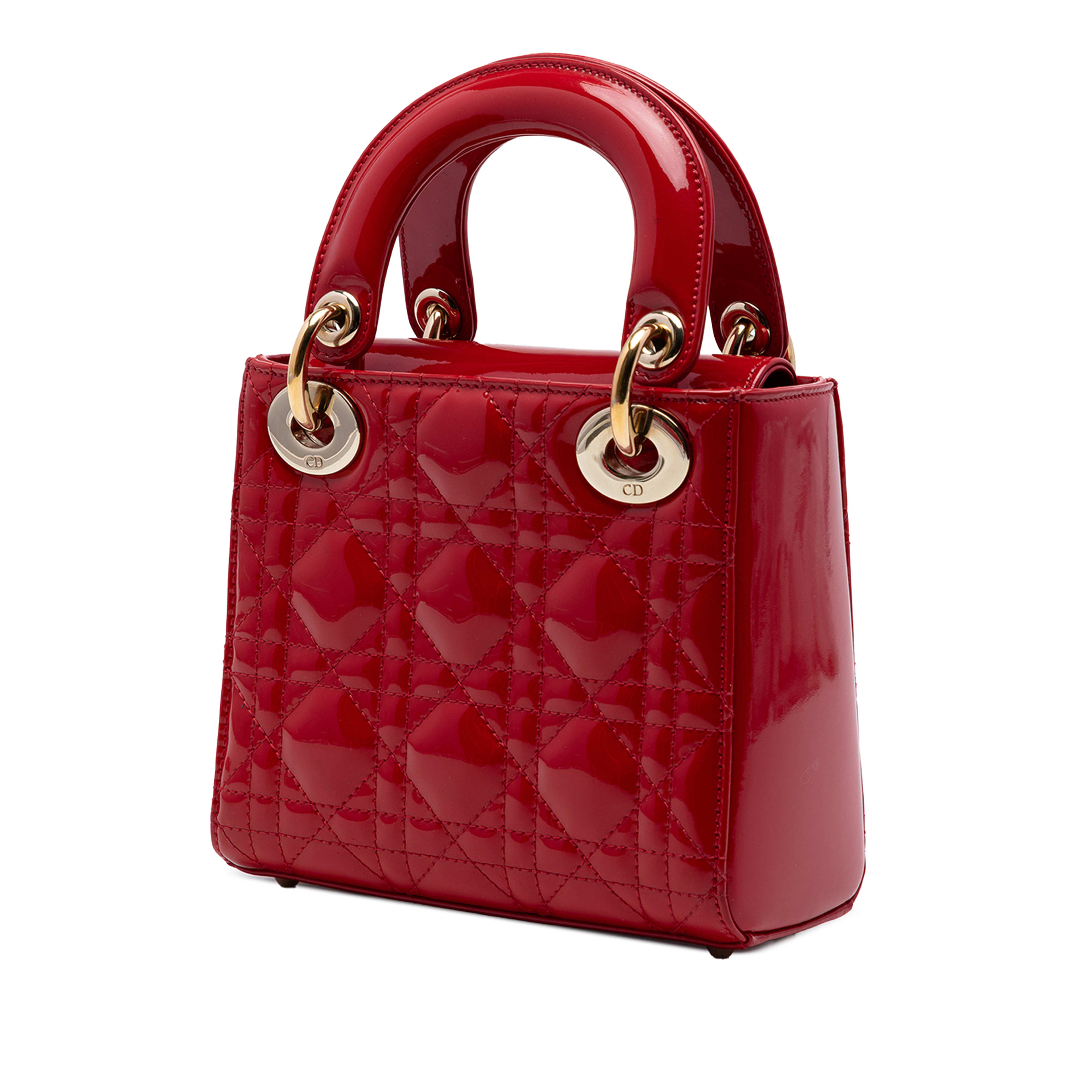 Dior Mini Patent Cannage Lady Dior, från Luxclusif, i färgen röd. Klicka för att öppna bilden i stort format