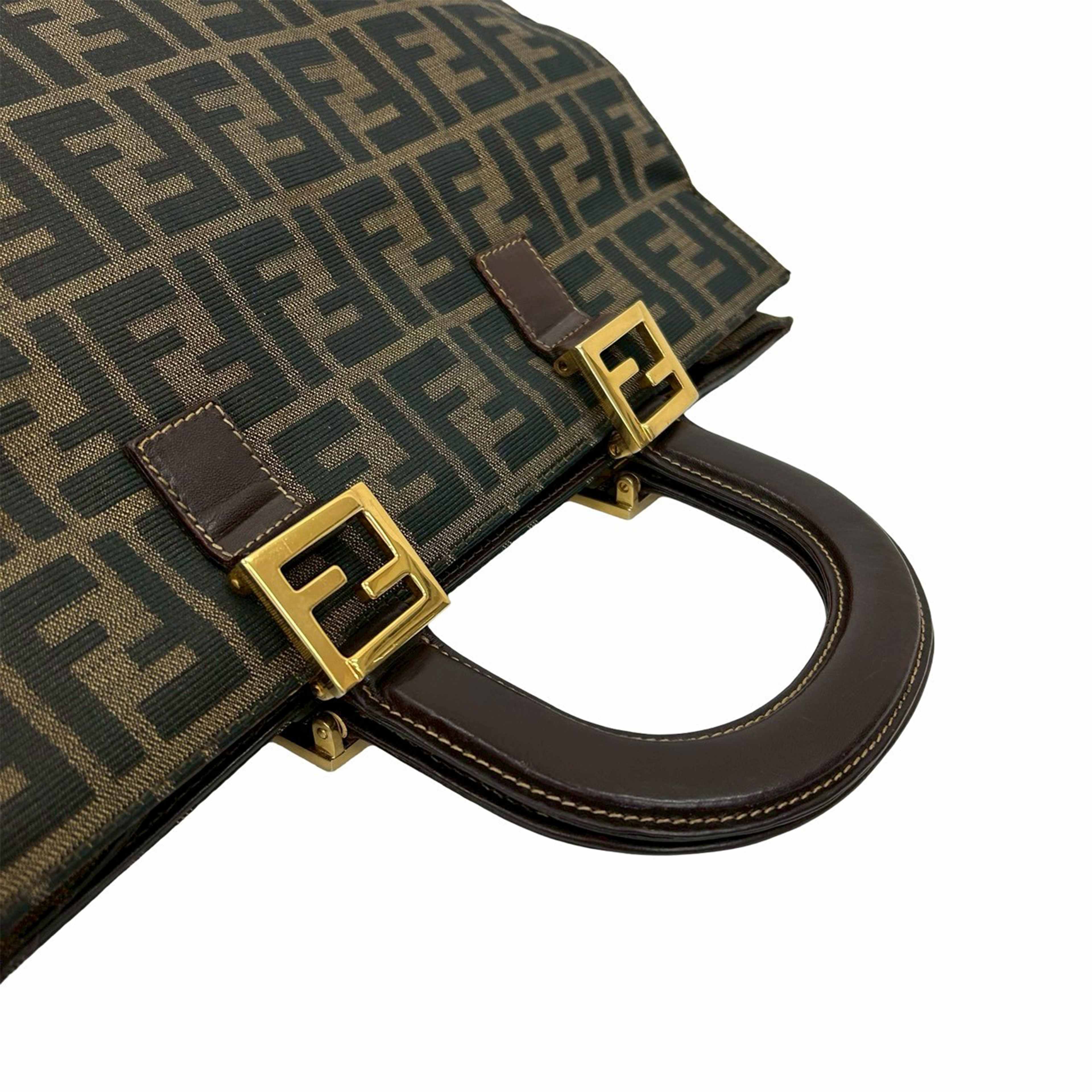 Fendi Zucca Canvas Twins Tote, från Luxclusif, i färgen brun. Klicka för att öppna bilden i stort format