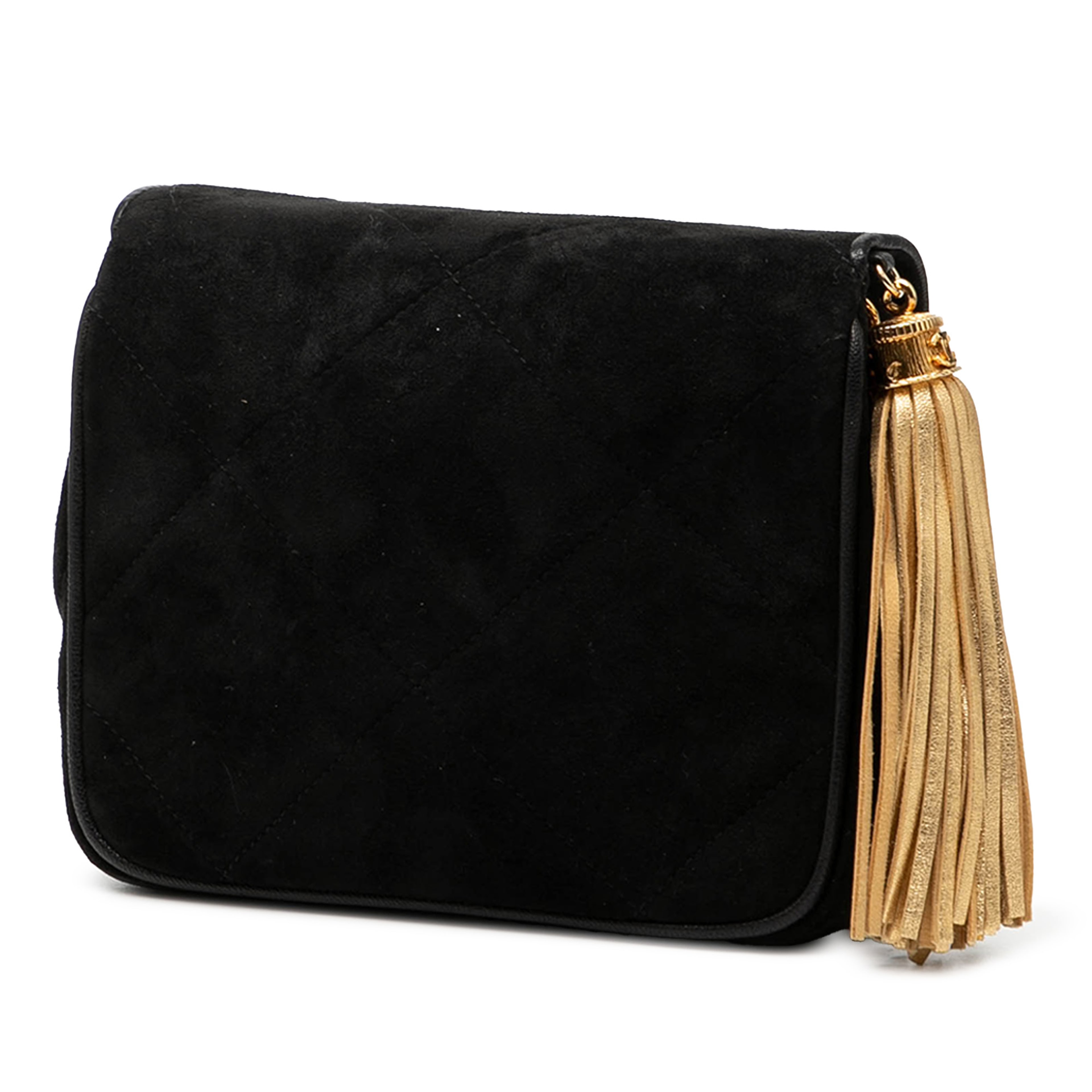 Chanel Cc Suede Tassel Crossbody, från Luxclusif, i färgen svart. Klicka för att öppna bilden i stort format