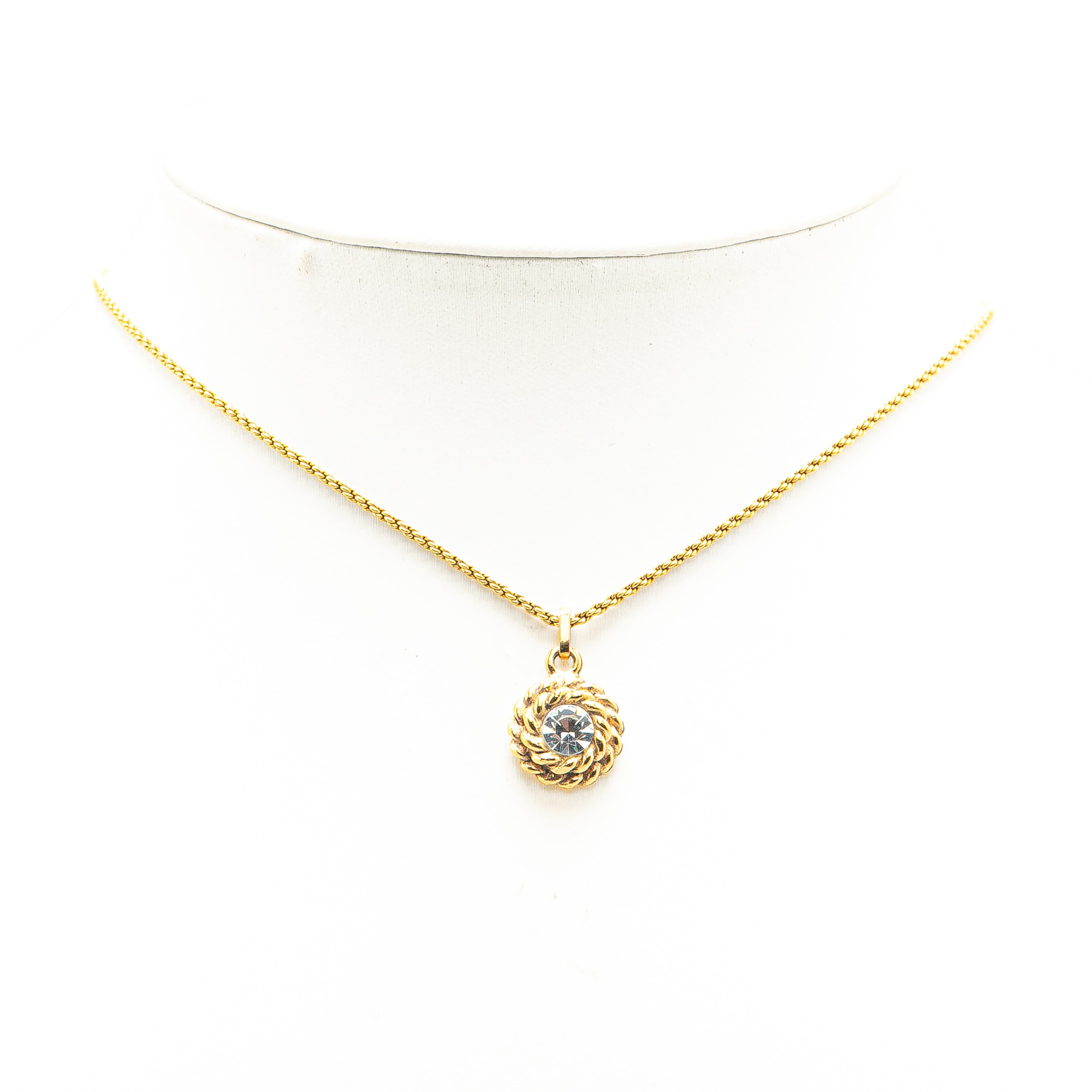 Chanel Gold Plated Rhinestone Pendant Necklace
