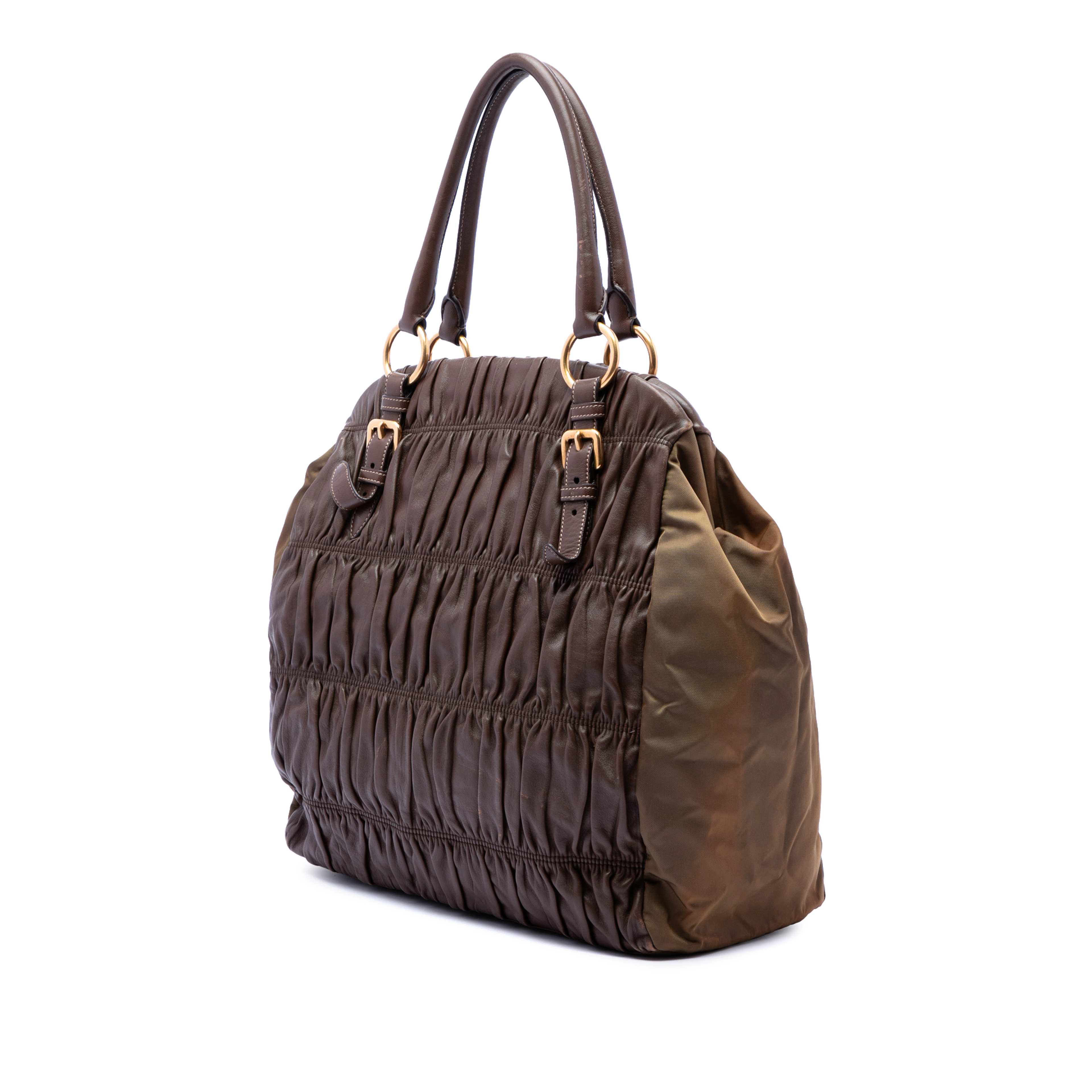 Prada Nappa Gaufre And Tessuto Tote, från Luxclusif, i färgen dark brown. Klicka för att öppna bilden i stort format