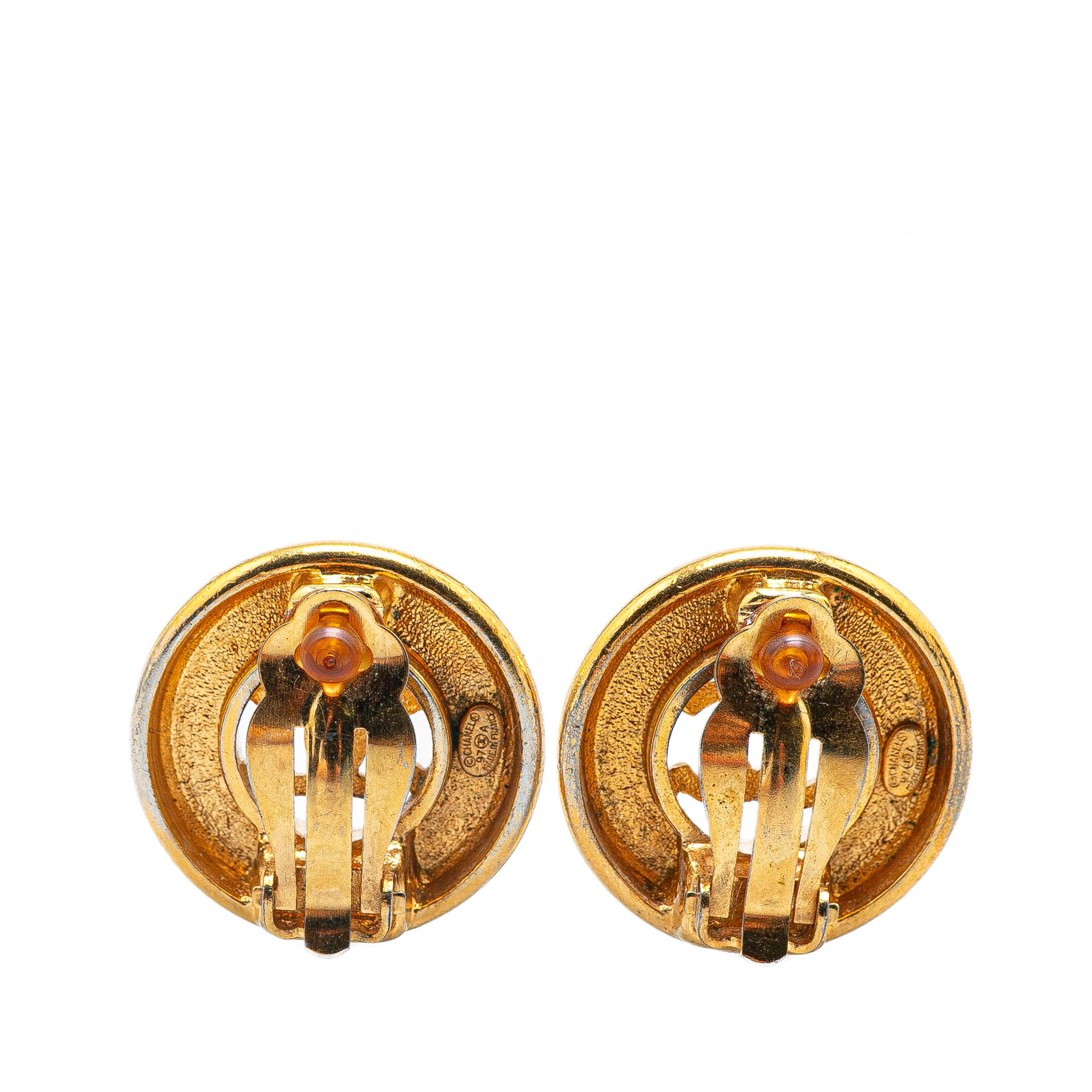 Chanel Gold Plated Cc Round Clip On Earrings