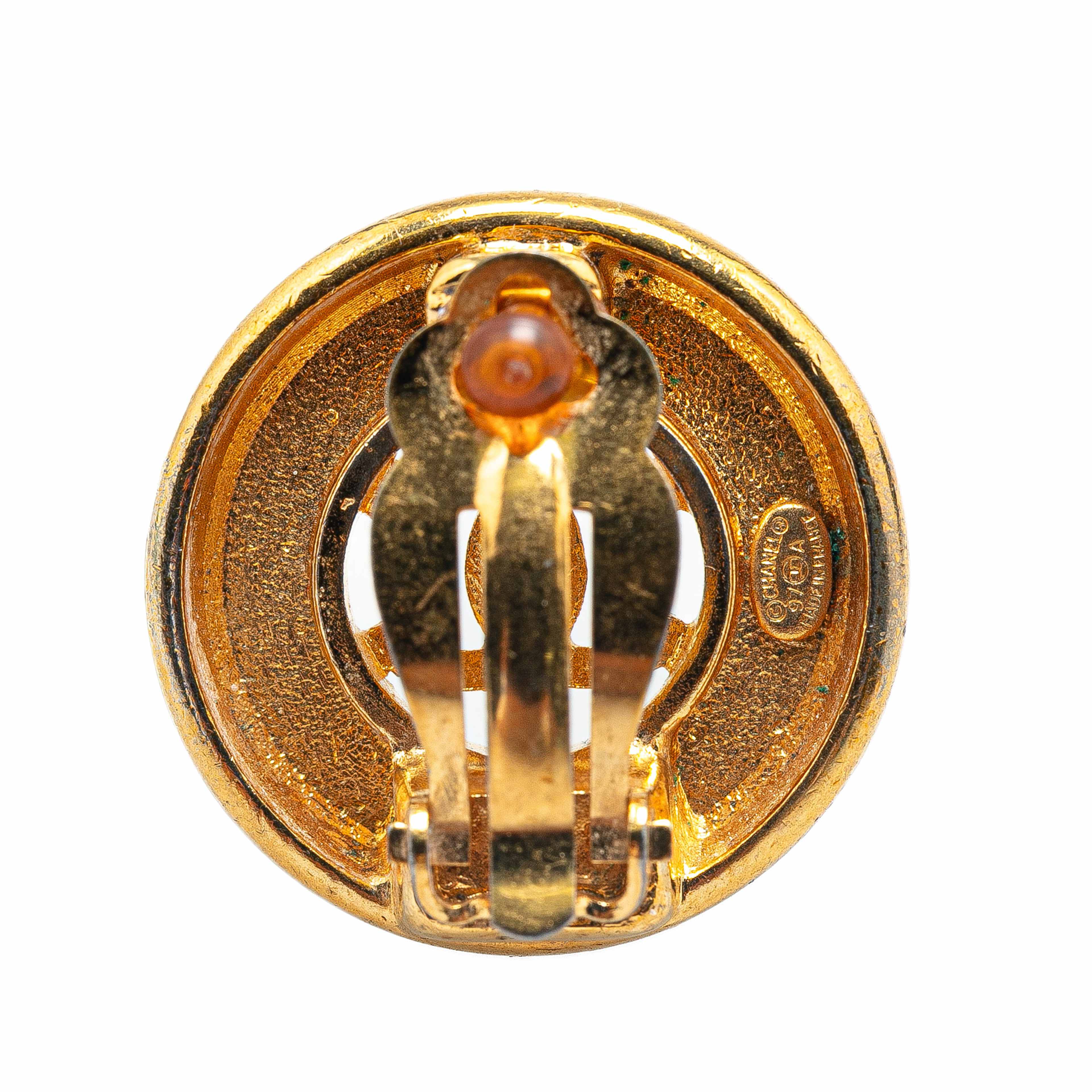 Chanel Gold Plated Cc Round Clip On Earrings